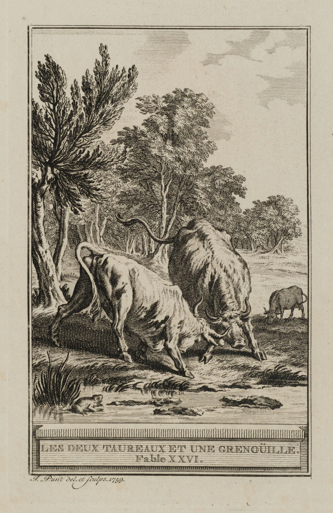 J. PUNT (1711–1779), Two Bulls and a Frog, 1759, Etching Jan Punt