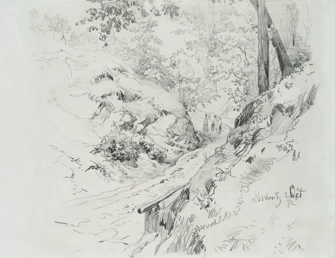 C. MÜLLER (1839–1904), View of the Woods from Loschwitz, 1872, Charcoal