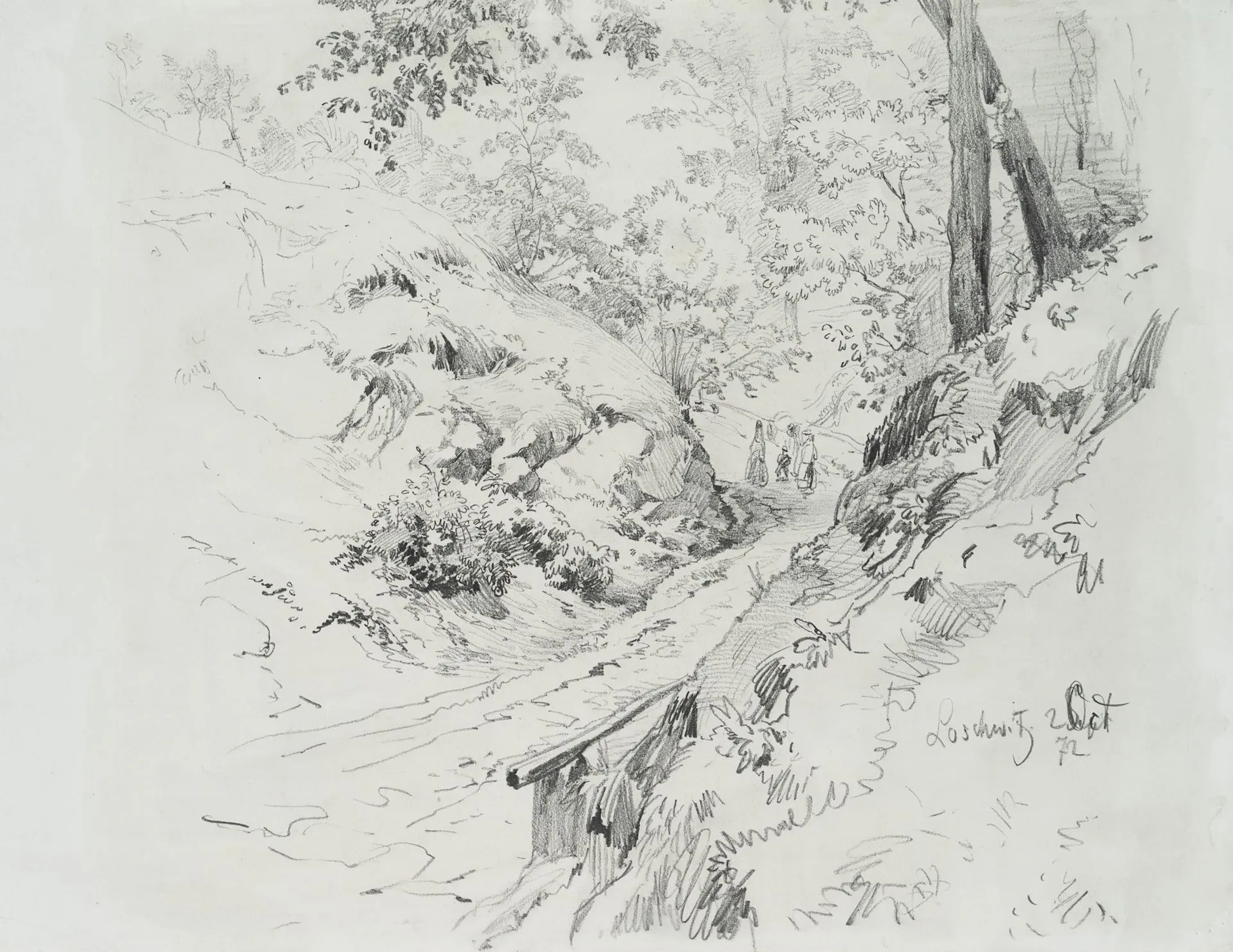 C. MÜLLER (1839–1904), View of the Woods from Loschwitz, 1872, Charcoal
