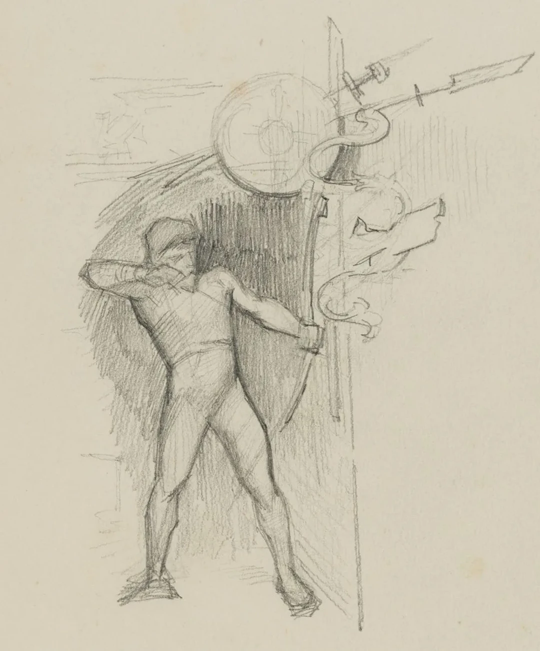 E. RONDAHL (1858-1914), Nordic archer, 1884, Pencil Emmery Rondahl