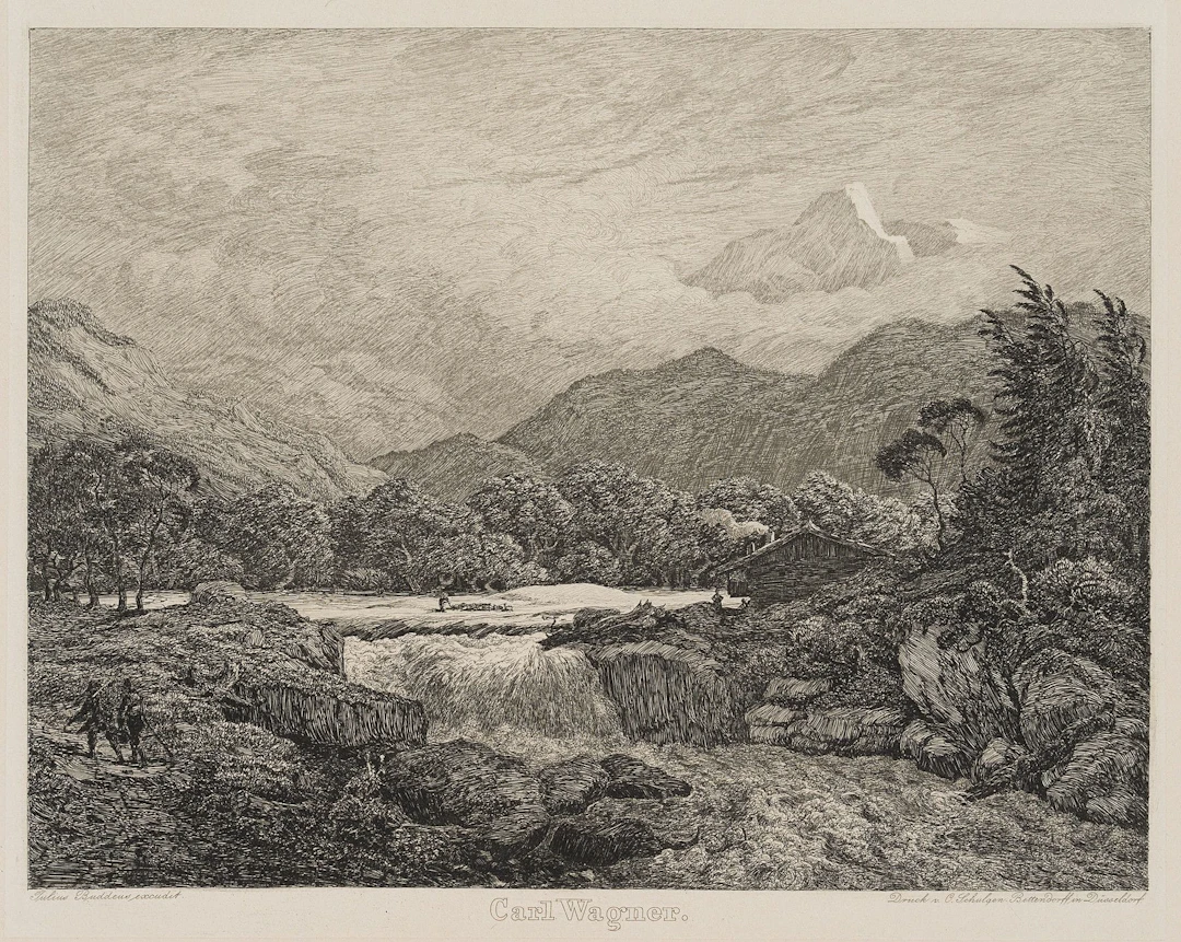 C. WAGNER (1796–1867), A Waterfall on the Isar in Bavaria, 1839, Etching