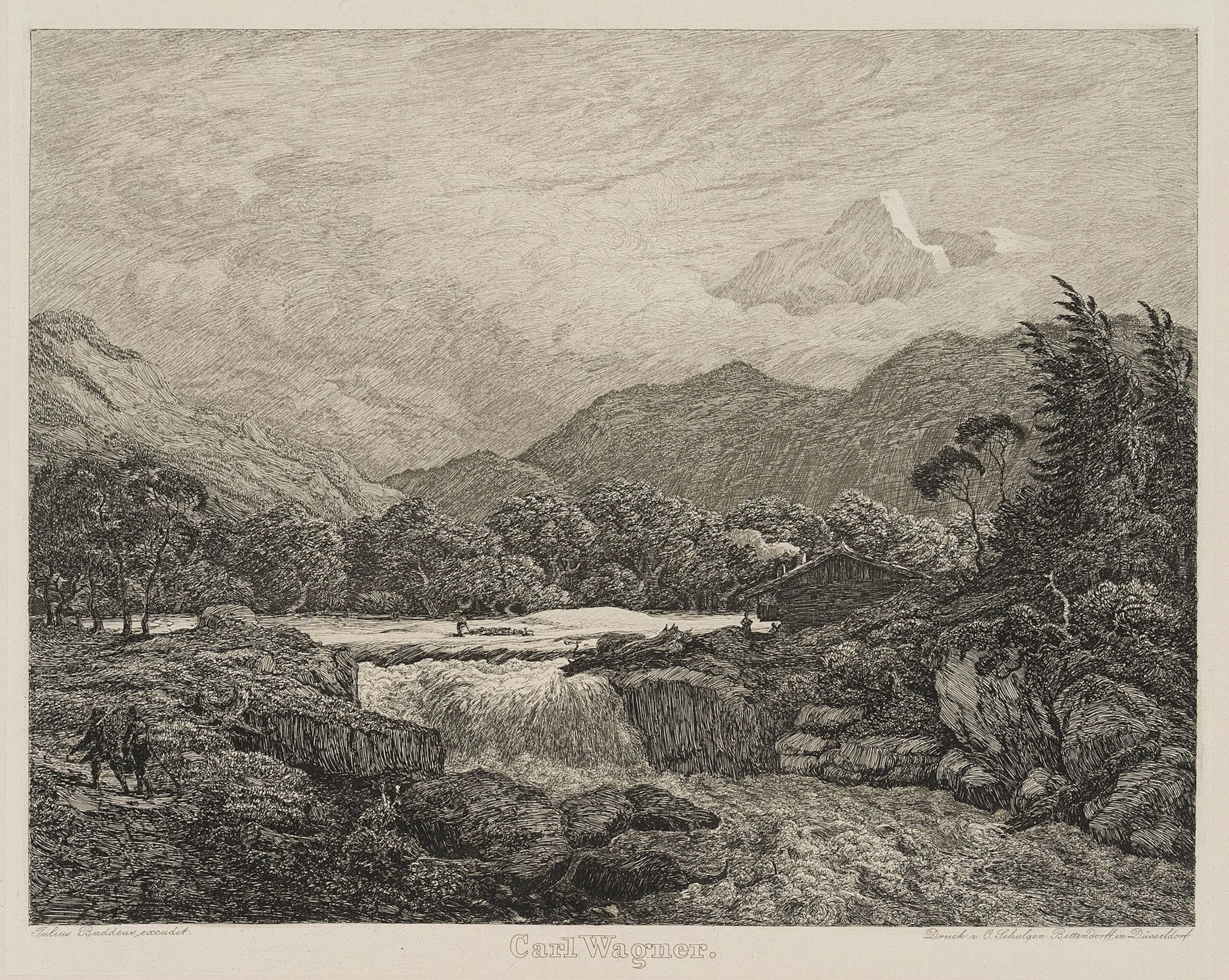C. WAGNER (1796–1867), A Waterfall on the Isar in Bavaria, 1839, Etching