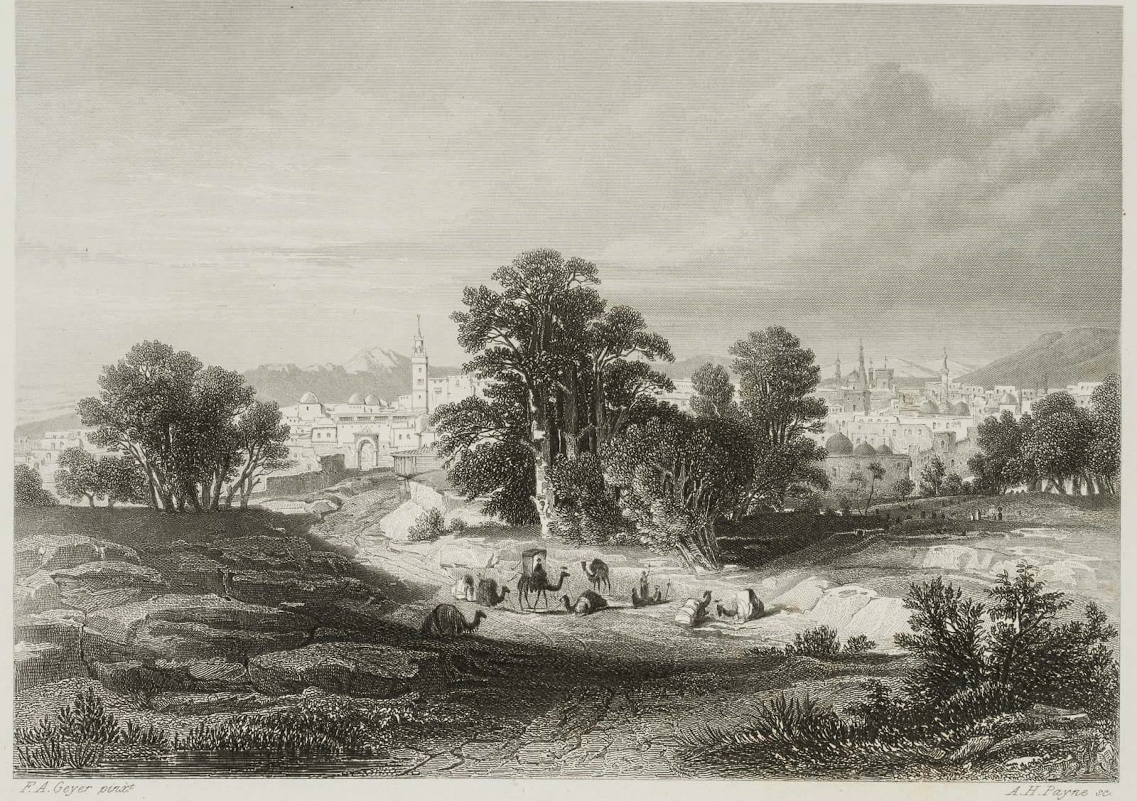 A. PAYNE (*1812) after GEYER (*1816), City Skyline of Damascus, Steel