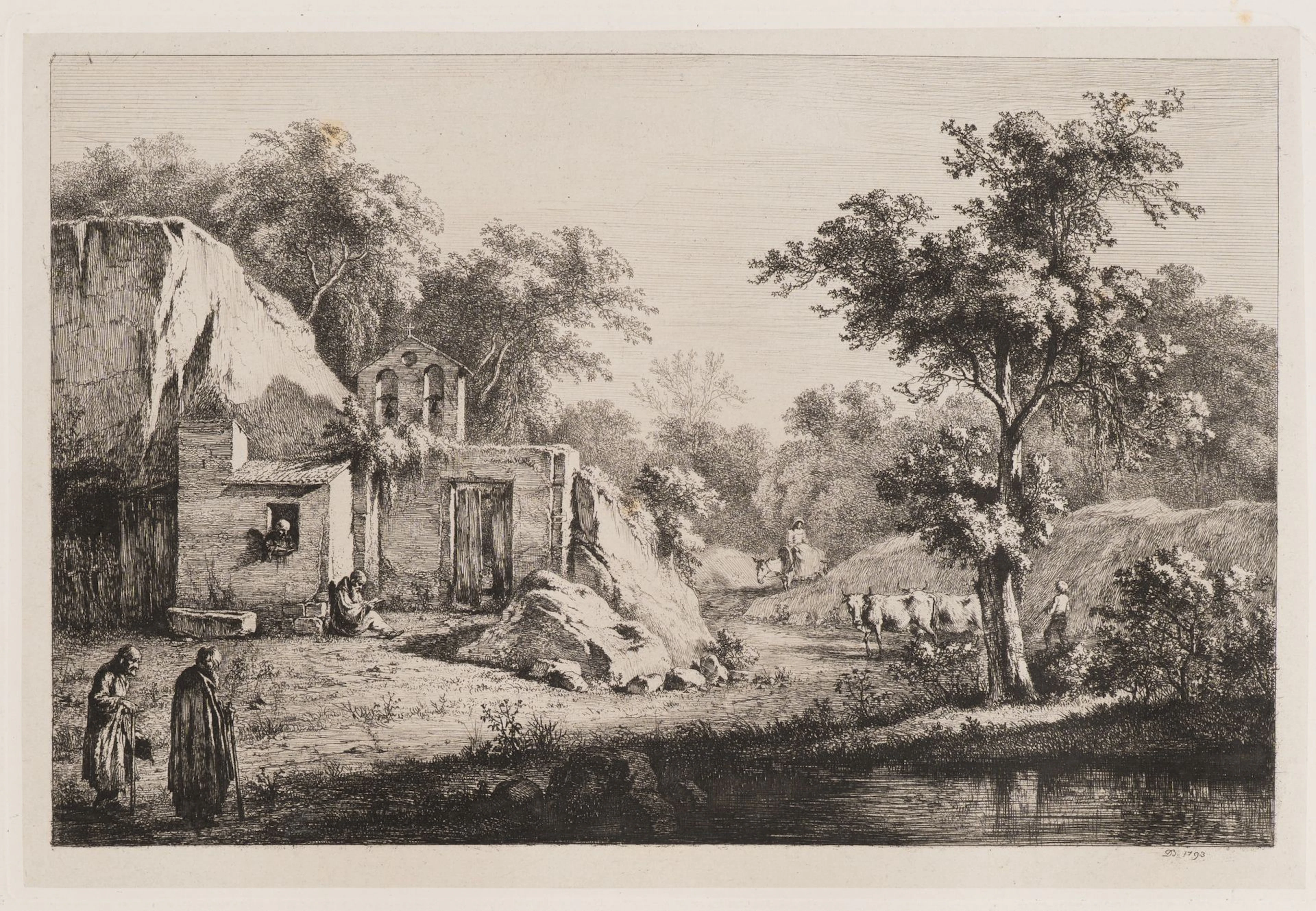 J. BOISSIEU (1736–1810), A Small Abbey by the River, 1793, Etching
