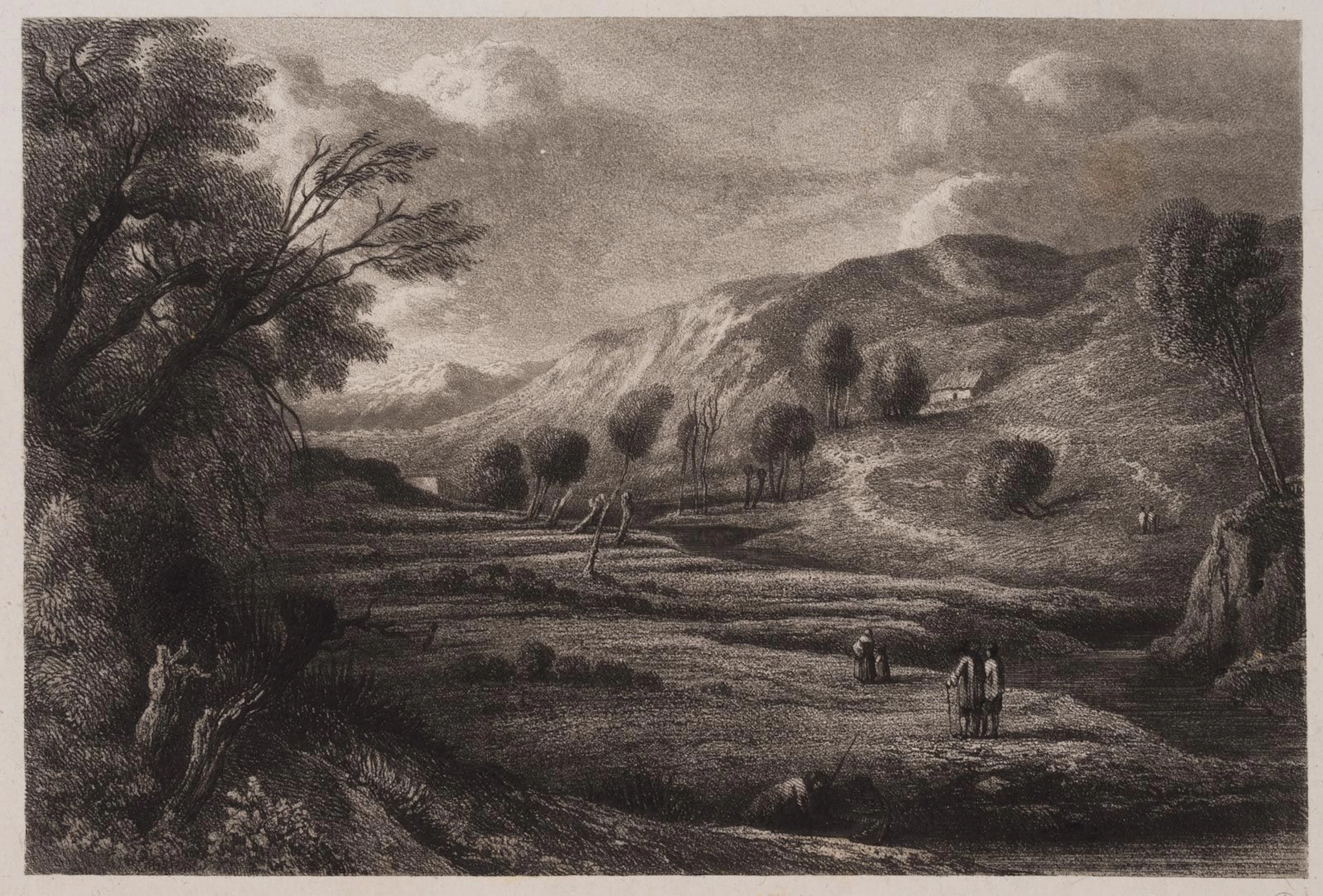 L. MARVY (19th), River valley with willow trees, Vernis Mou Louis