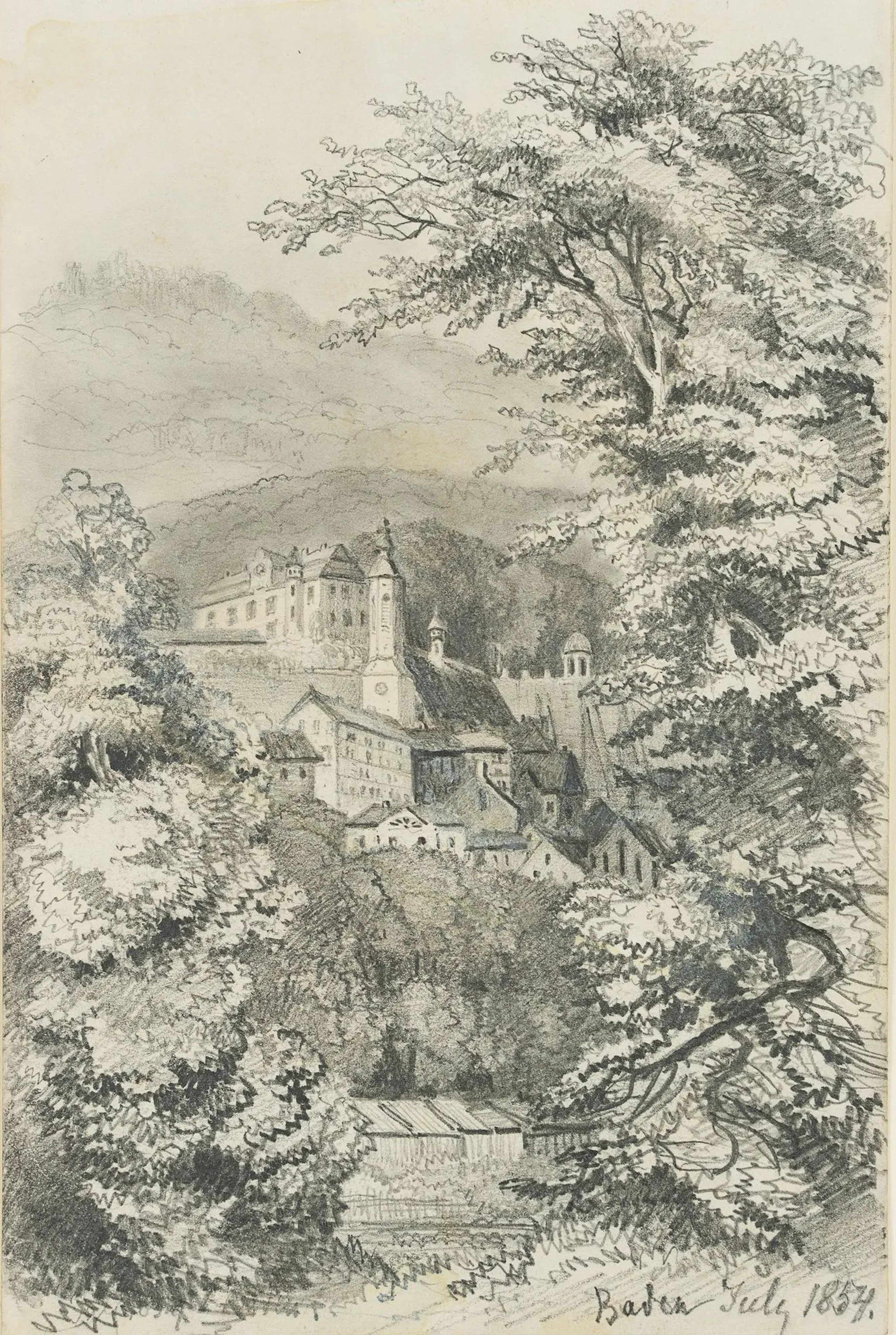 M. SAVIGNY (1831–1905), Old Town of Baden-Baden, 1854, Pencil Marie