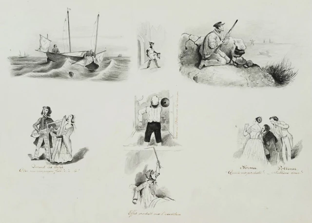 Unknown (19th), Satirical scenes, Watercolor Unknown (19th century):