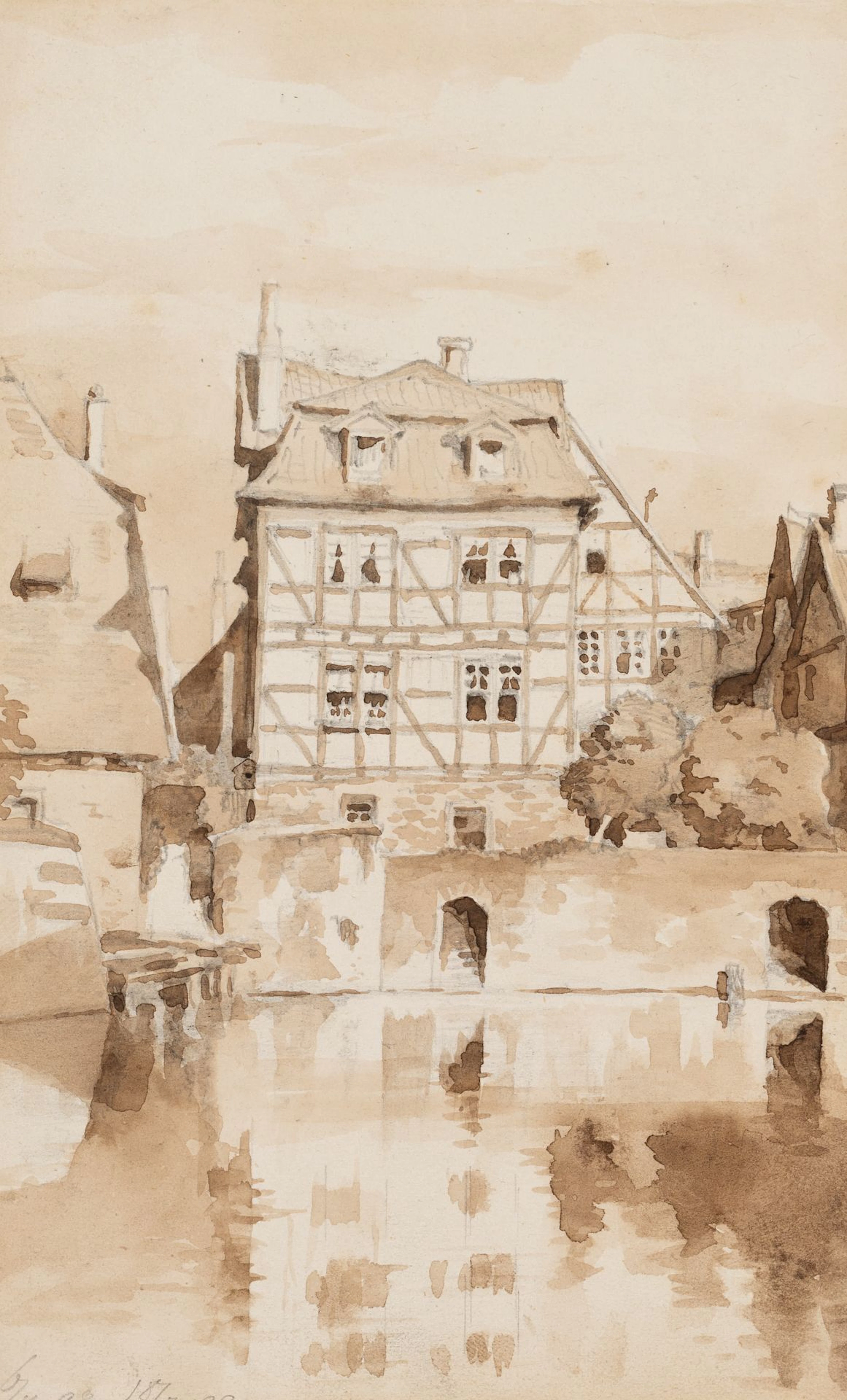 Unknown (19th century), View of the village with a half-timbered house