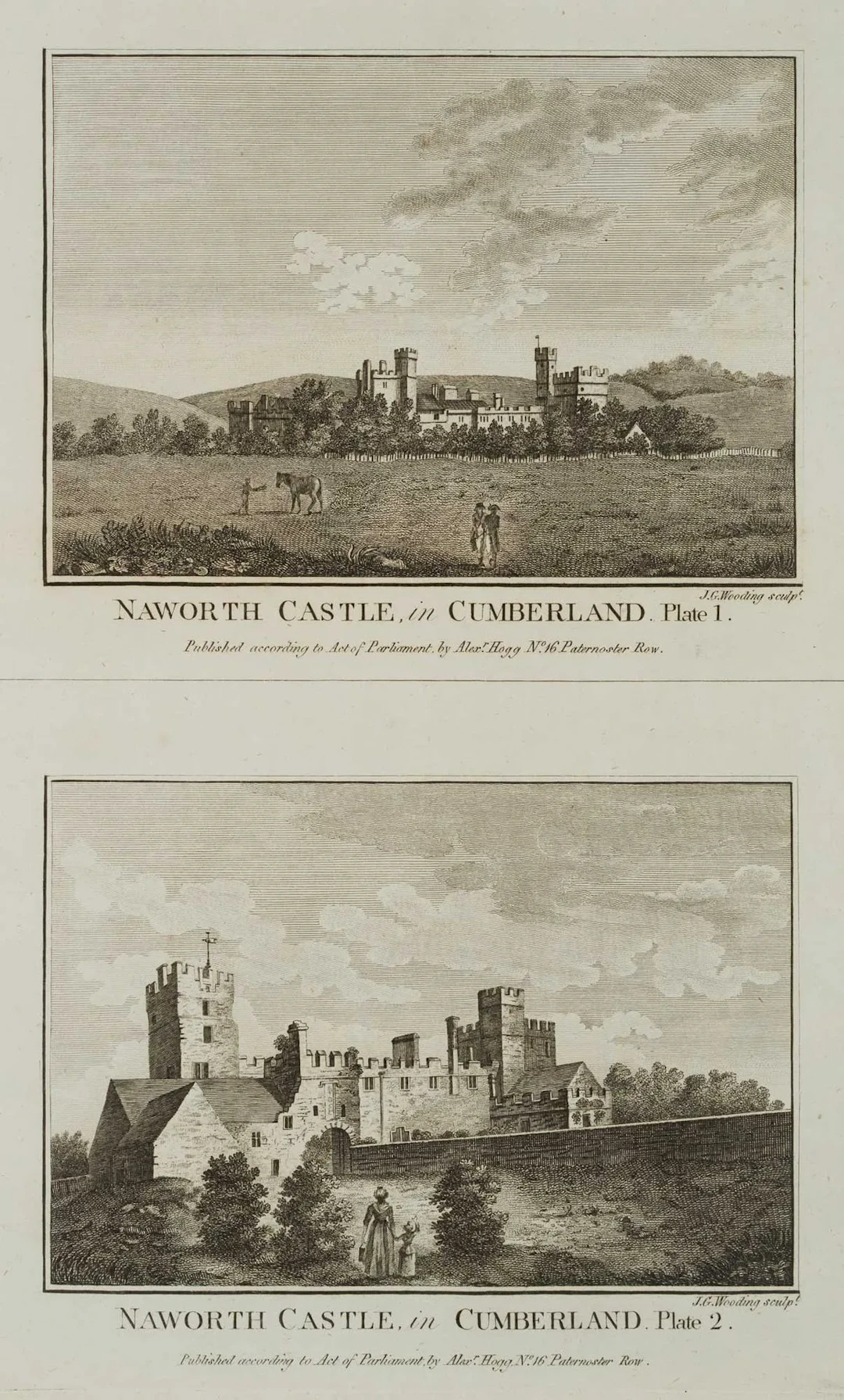 J. WOODING (1788-1790), Naworth Castle, Cumberland, Etching J. Wooding