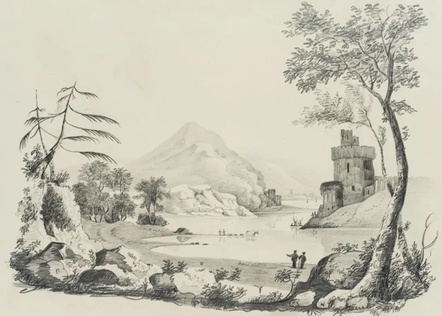 Unknown (19th century), An Arcadian Landscape, Ruins by the Lake