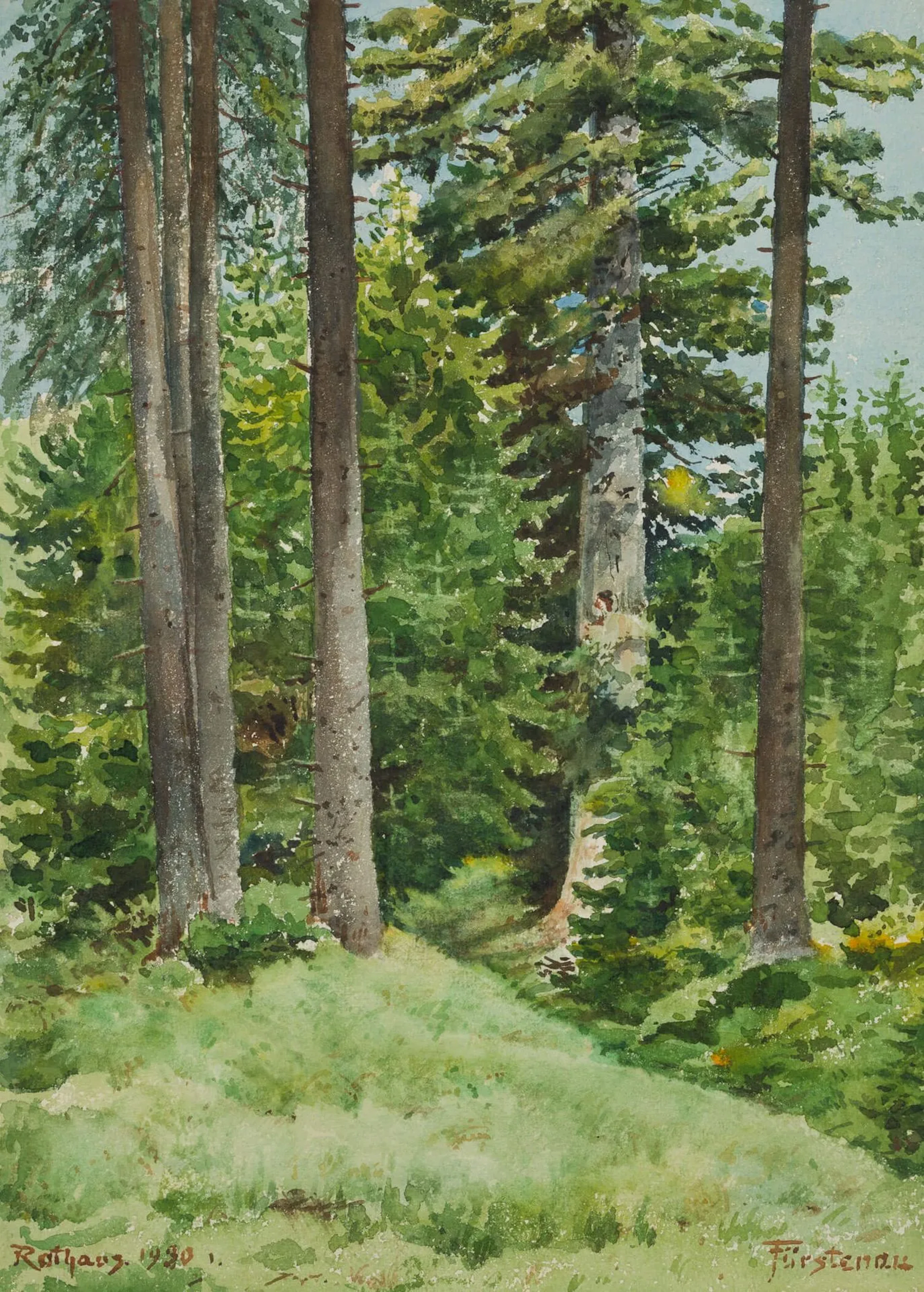 E. FÜRSTENAU (*1862), Woodland near Rothaus, 1930, Watercolor Eduard