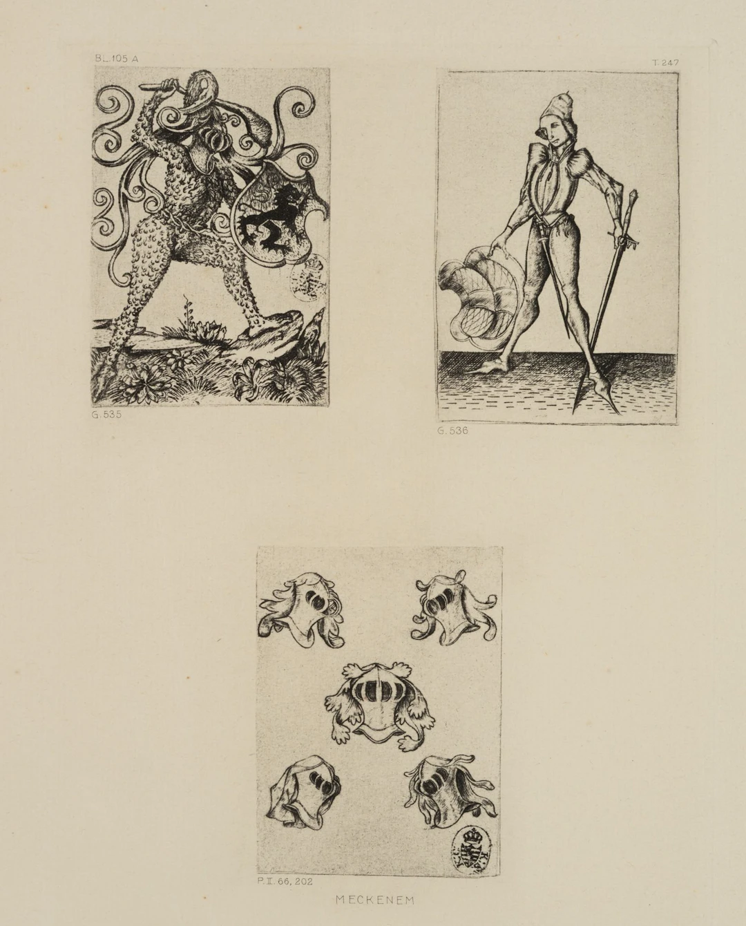 After Monogram MEISTER ES (*1450), Knights and helmets. Imperial print