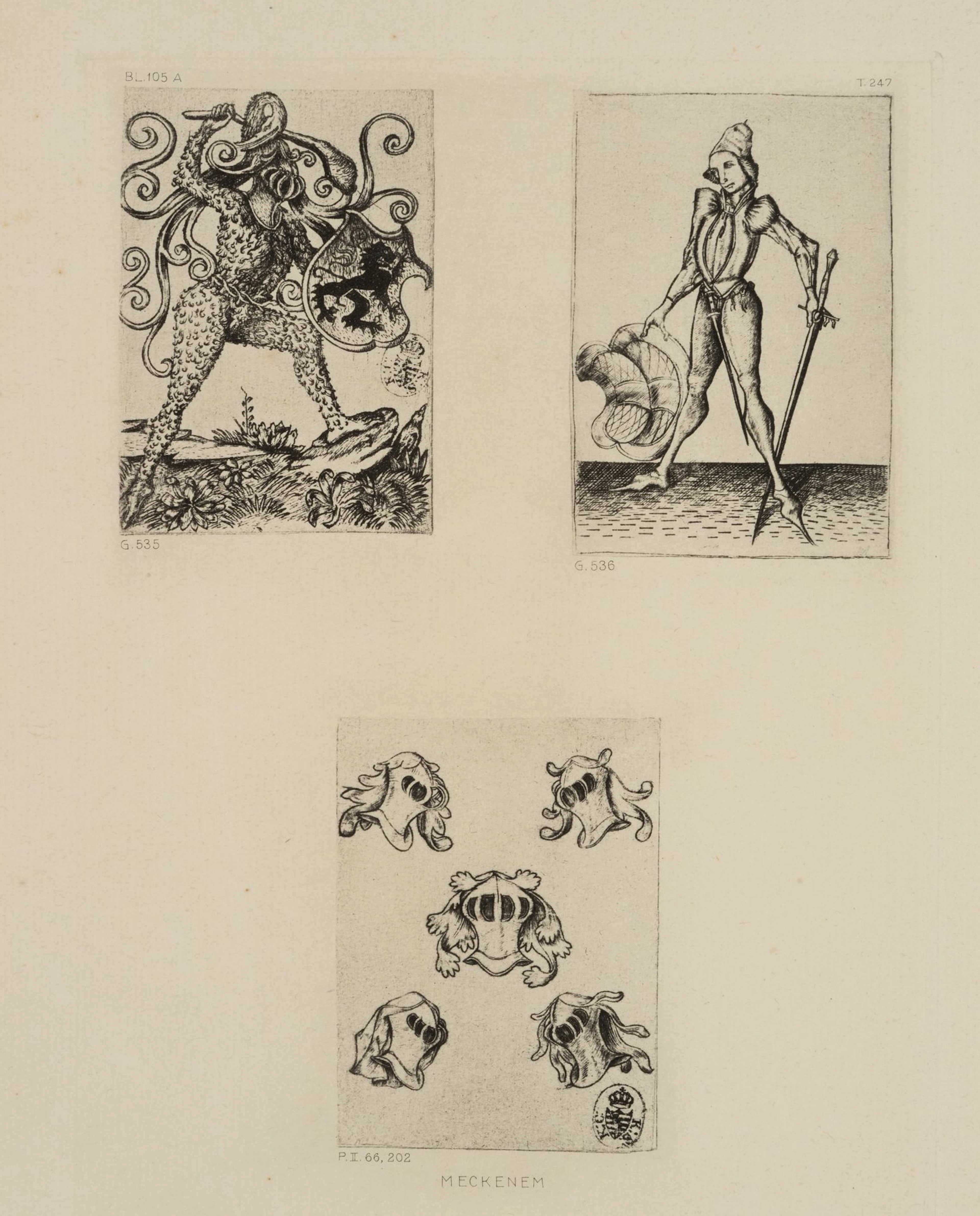 After Monogram MEISTER ES (*1450), Knights and helmets. Imperial print