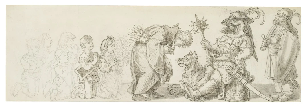 E. ILLE (1823–1900), The Hussites at Naumburg, pen drawing Eduard