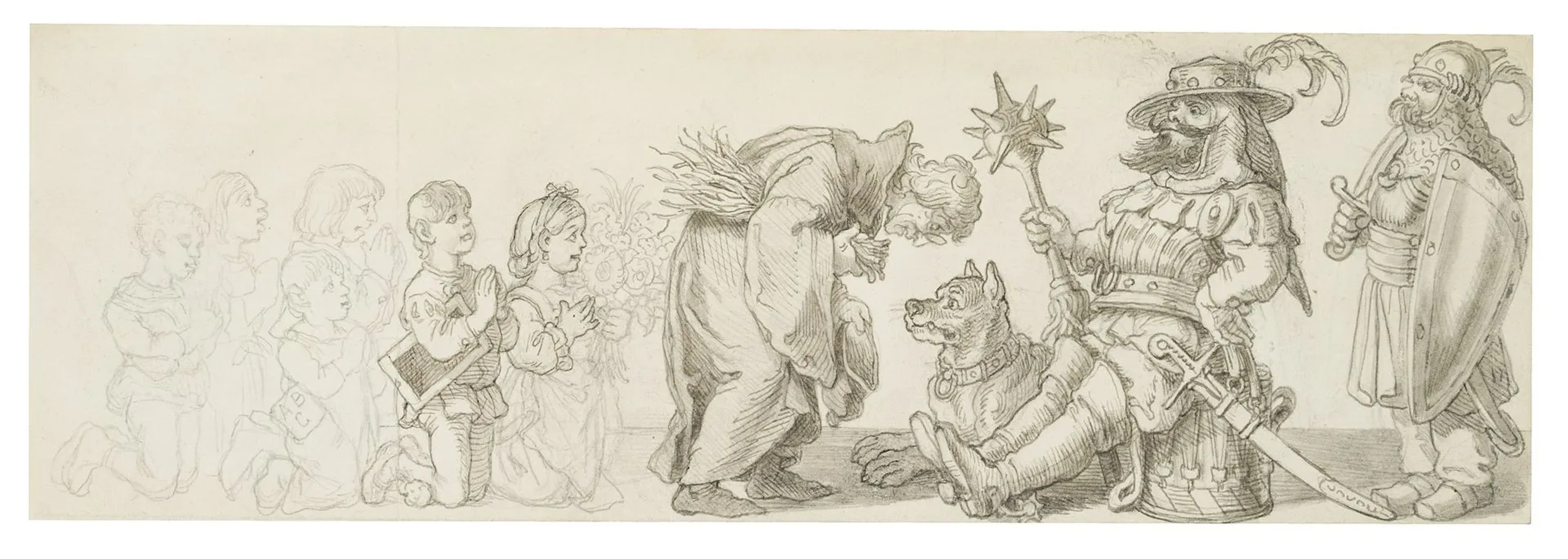 E. ILLE (1823–1900), The Hussites at Naumburg, pen drawing Eduard