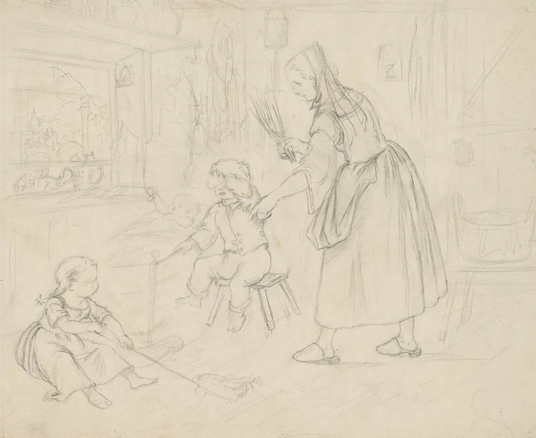 G. MÜLLER (1827–1922), The Telling-off, Pencil Gustav Otto Müller
