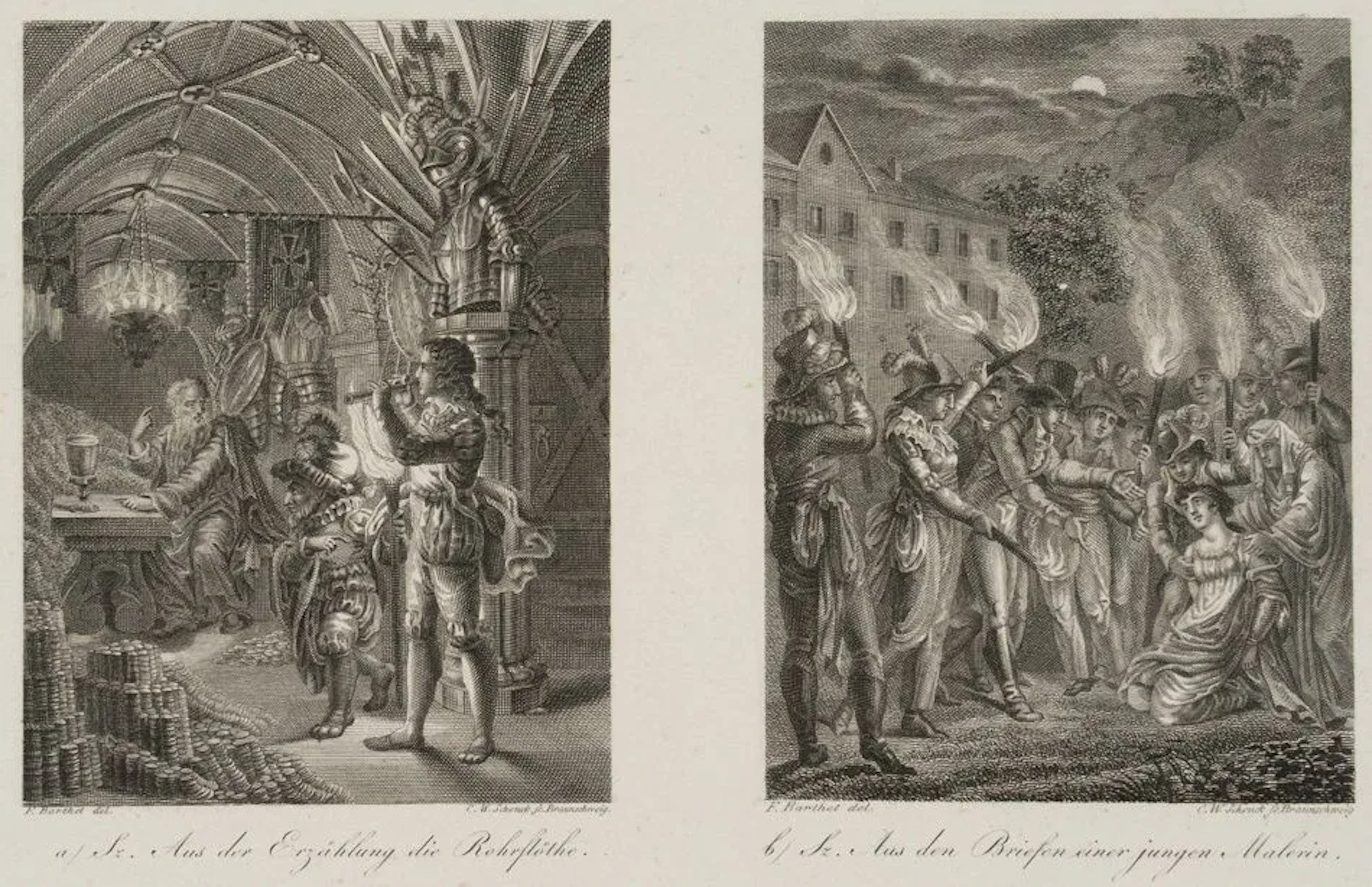 K. SCHENK (*1780) after BARTHEL (*1775), 2 illustrations from a novel