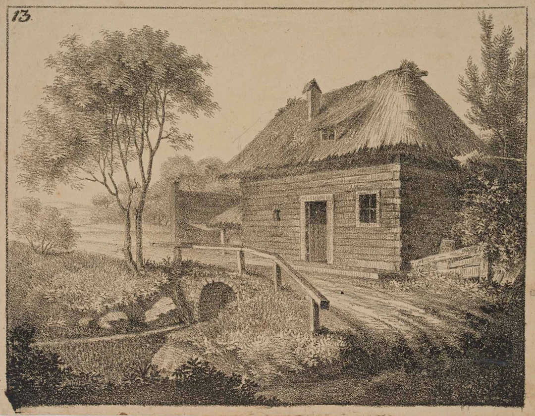 Unknown (19th century), Log Cabin by the Mühlbach, around 1810, Lithography