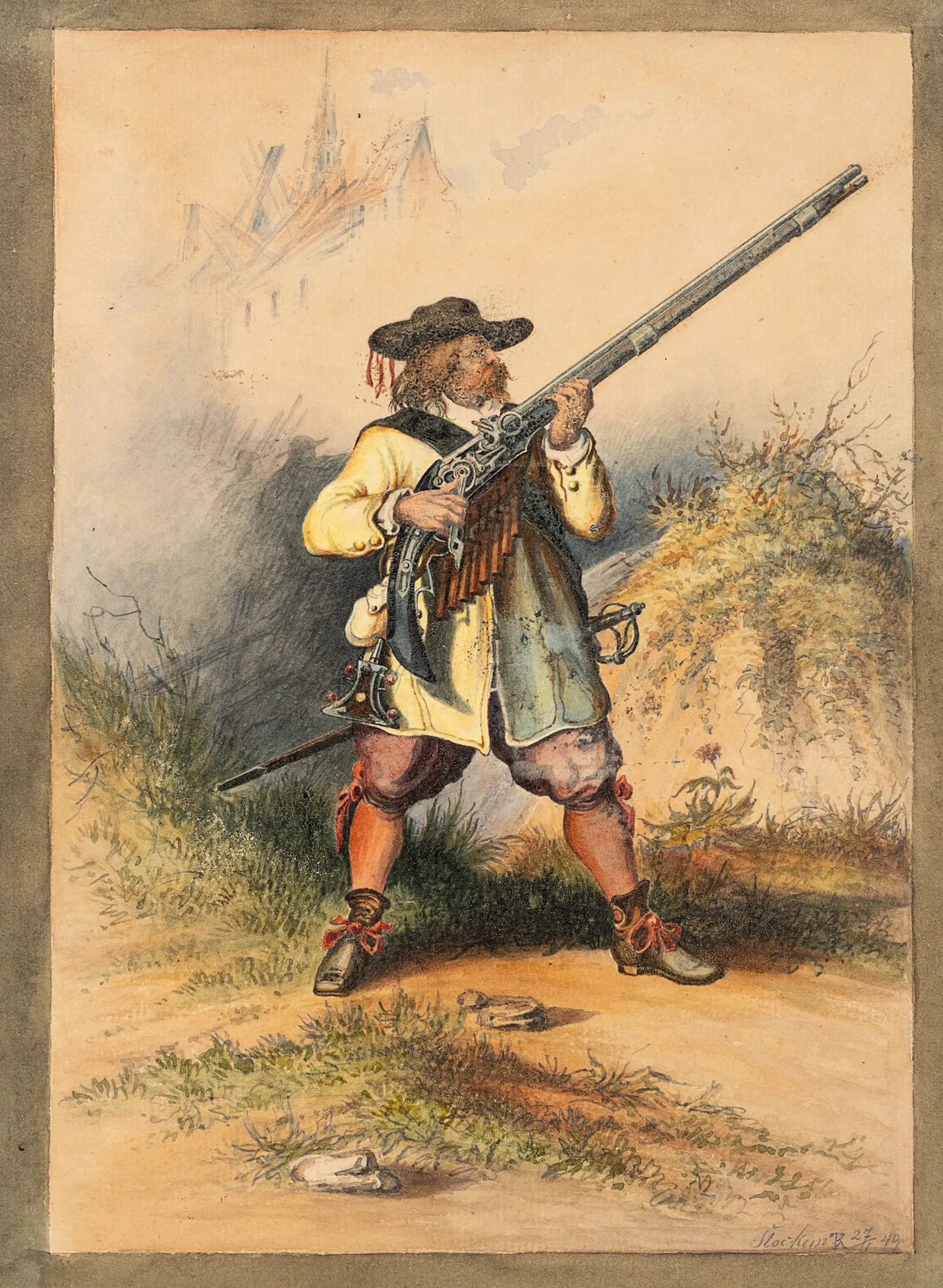 Unknown (19th century), An Armed Man in the 17th Century, 1849, Watercolor