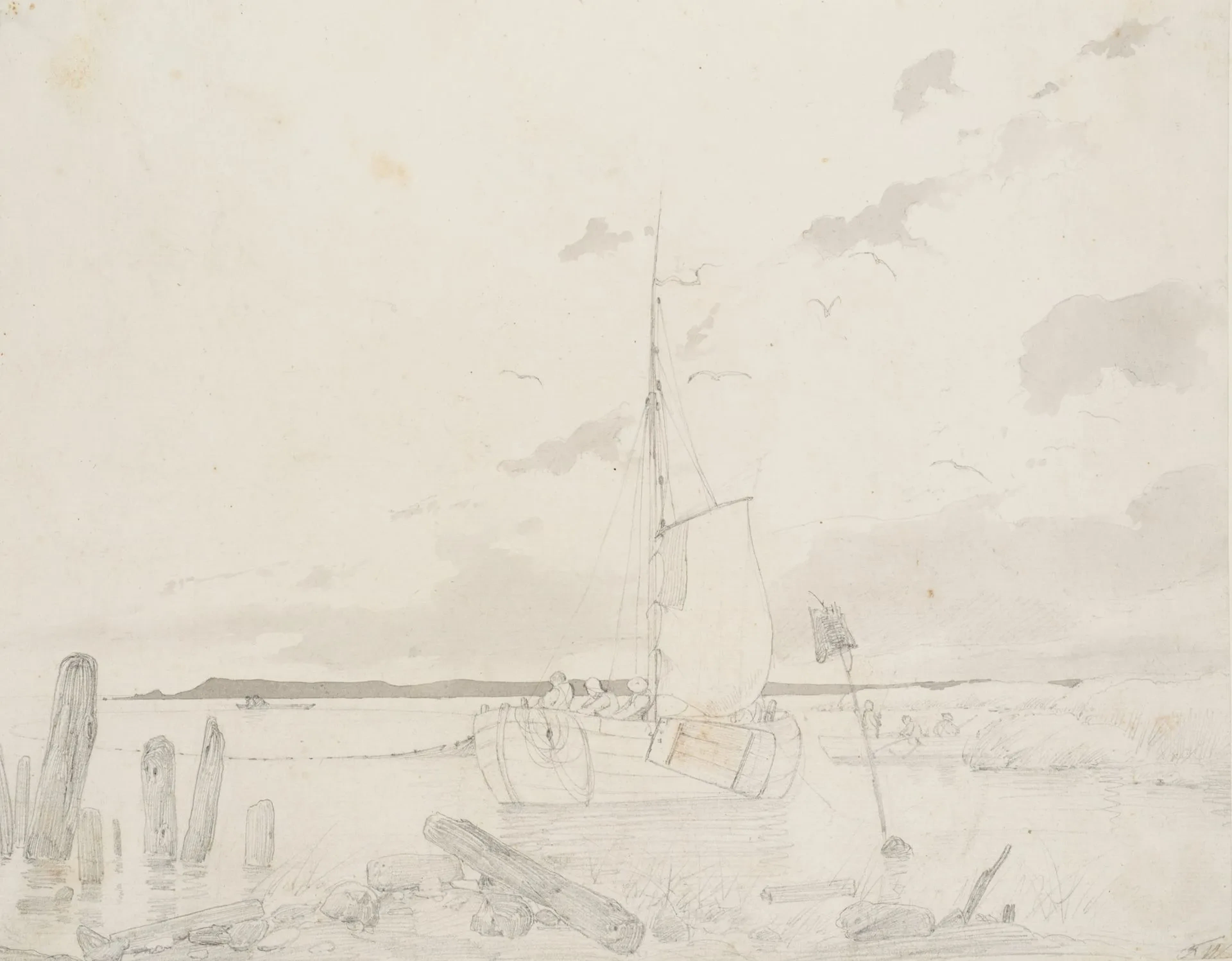 Unknown (19th century), Boats on the Shore, around 1840, Pencil Unknown