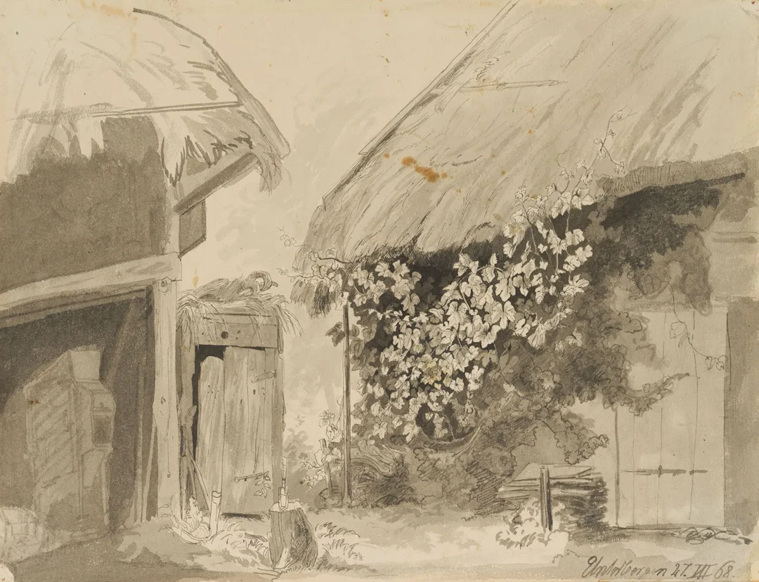 J. HEILMAIR (1843–1923), Stables and Sheds in Unterbergen, 1868, Brush