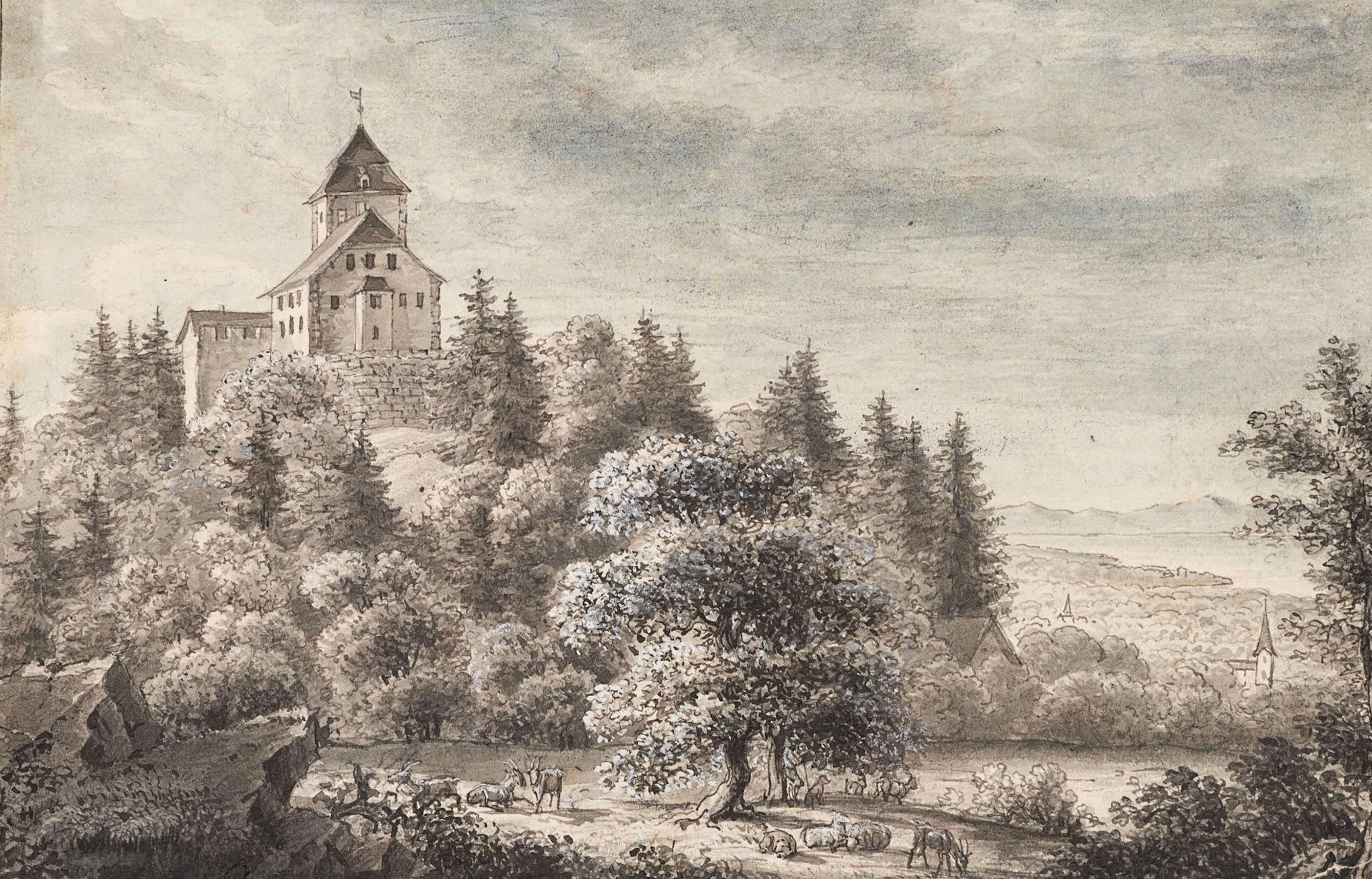 Unknown (19th), Sulzberg Castle, Mötteli Castle, Pen drawing Unknown