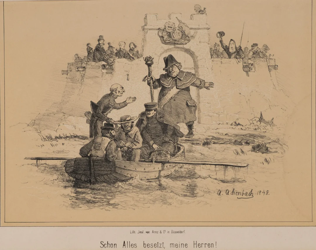 A. ACHENBACH (*1815), “It’s all taken, gentlemen!” Caricature, 1848