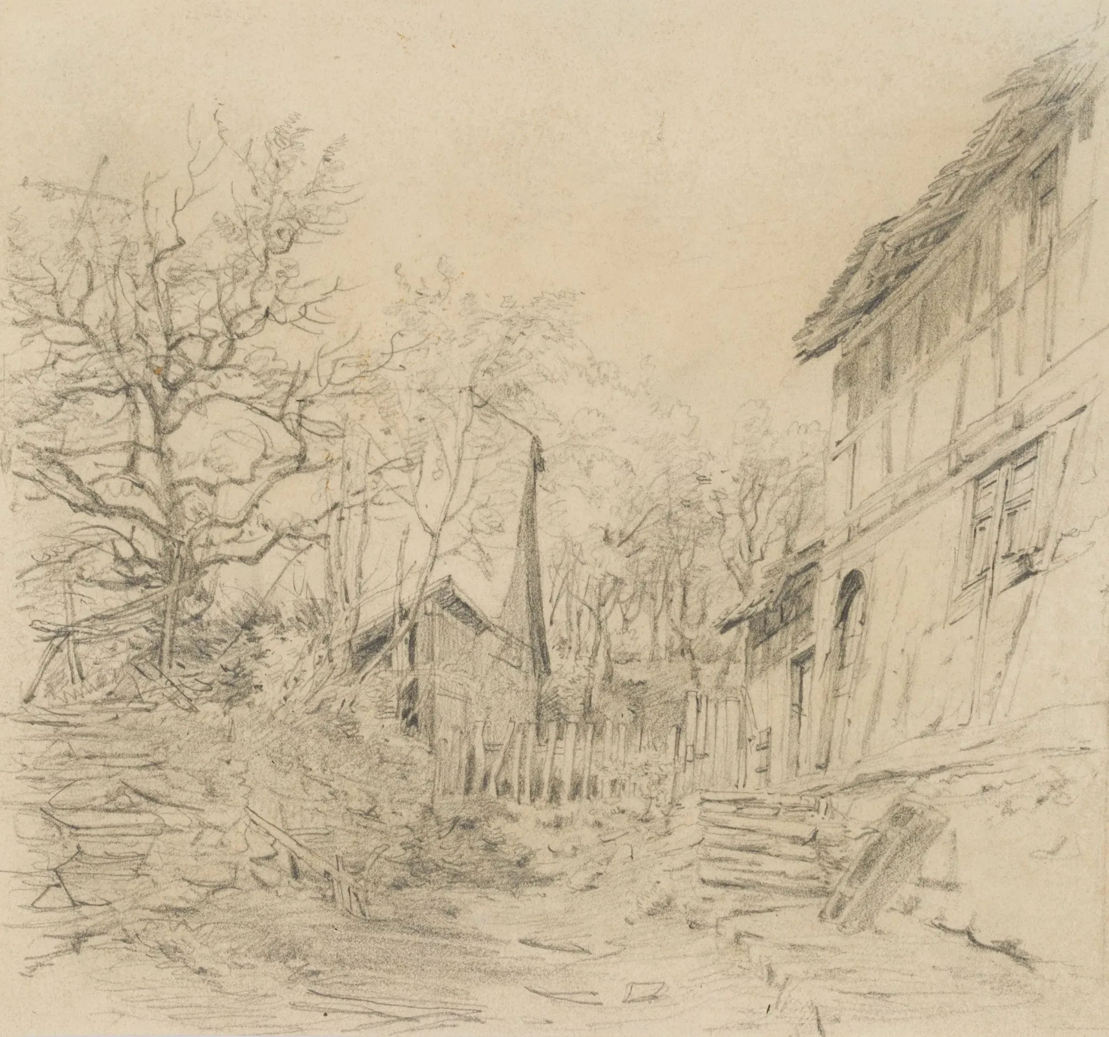 J. MAURER (1826–1887), Half-timbered House on the Outskirts of the