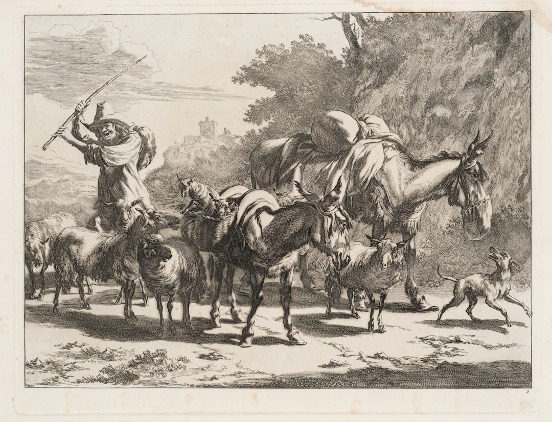 J. VISSCHER (*1633) after BERCHEM (*1620), A Shepherd with His Flock