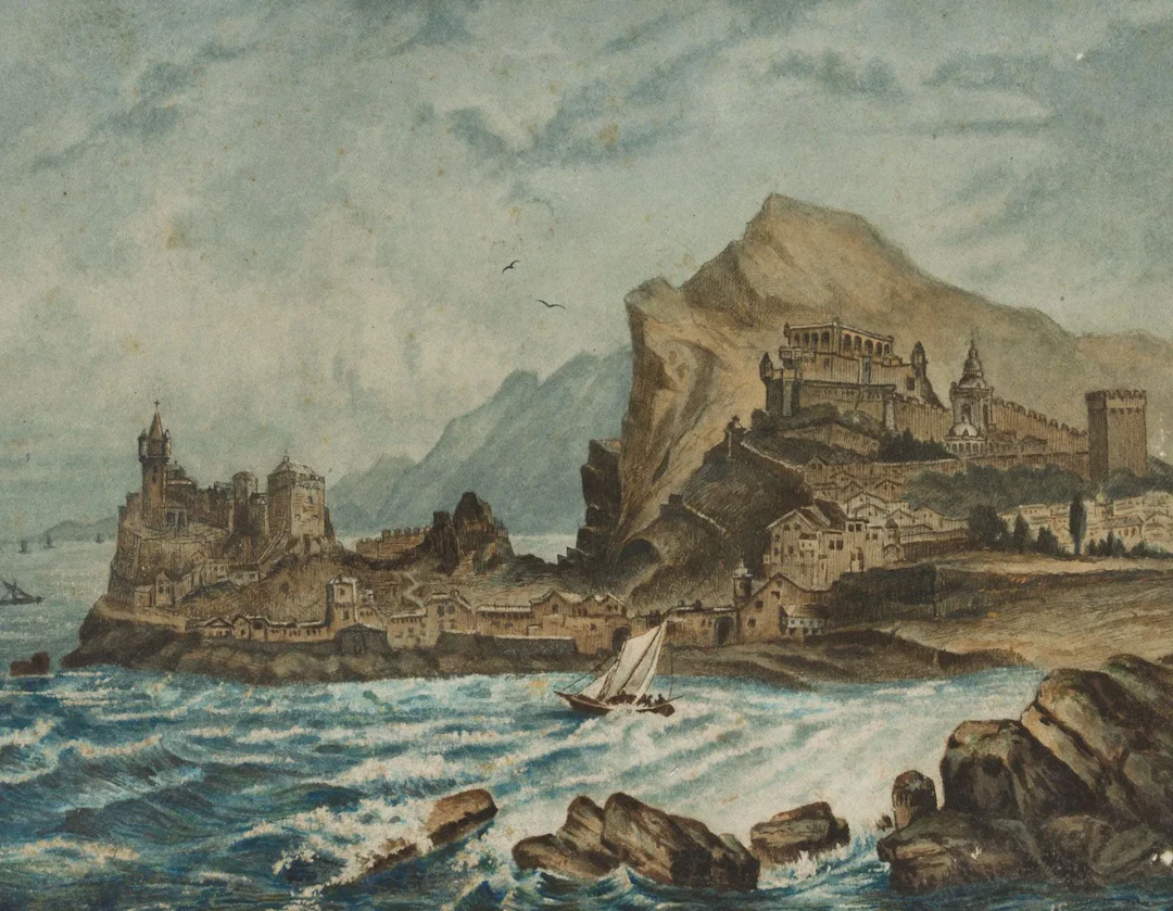 Monogram HF (19th), Port city in Crimea, 1881, Watercolor Monogrammist