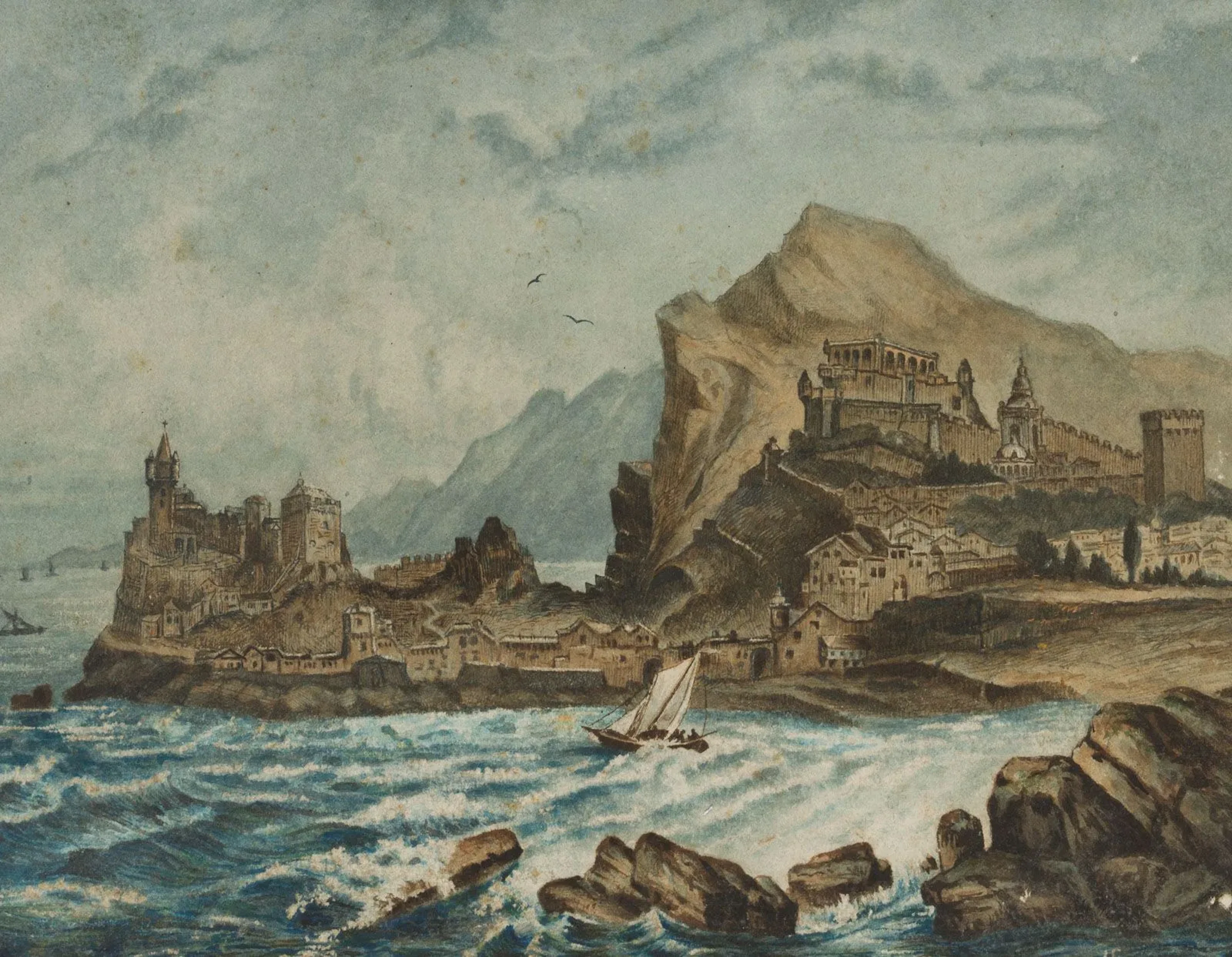 Monogram HF (19th), Port city in Crimea, 1881, Watercolor Monogrammist