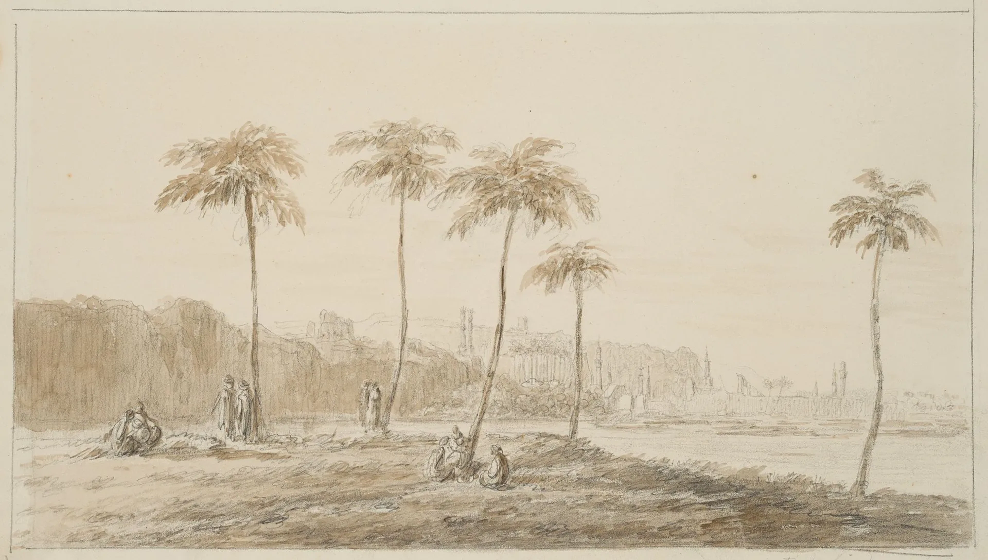 I. DUVIVIER (1758–1832), Cairo with Palm Trees, Indian ink Ignace