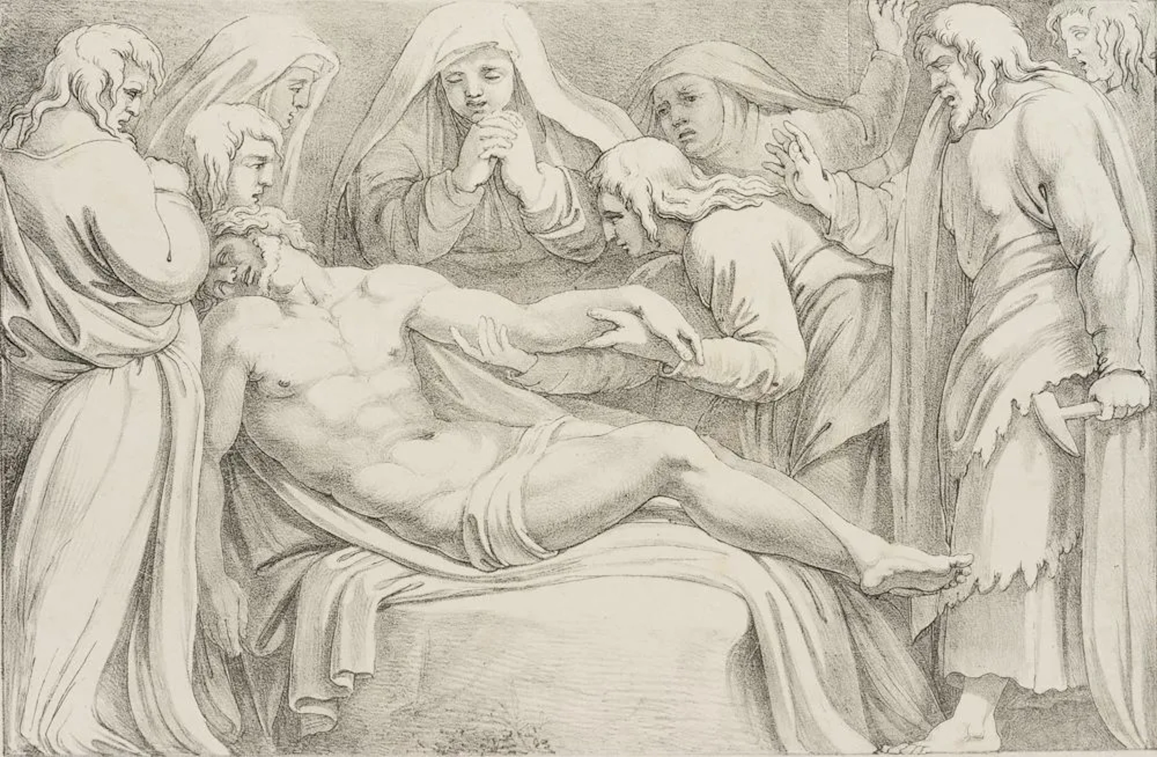 F. PILOTY (*1786) after FRANCO (*1743), The Burial of Christ, Lithograph