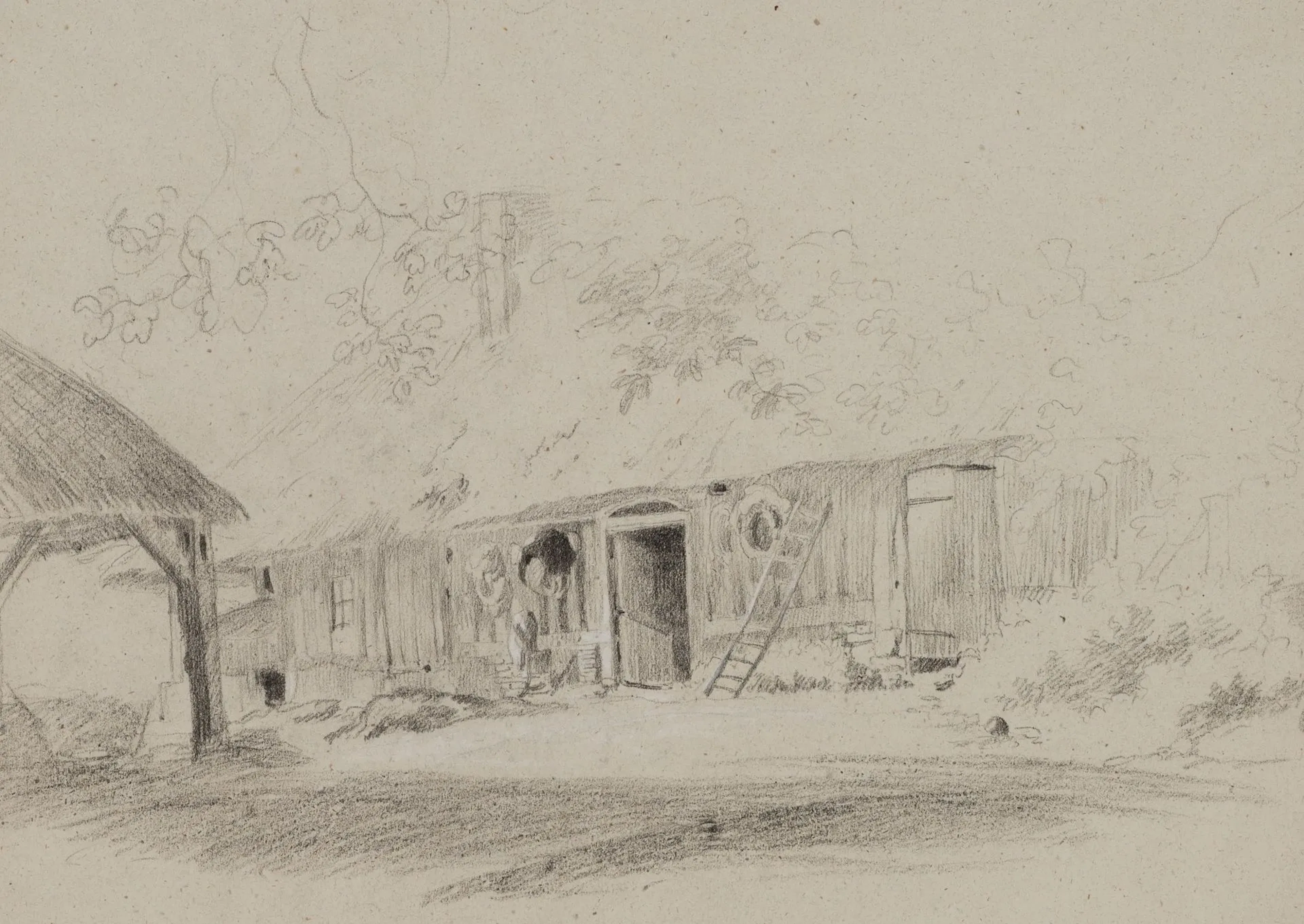 A. VIOLLET-LE-DUC (*1817), Rural Building, Pencil Adolphe Viollet-le-Duc