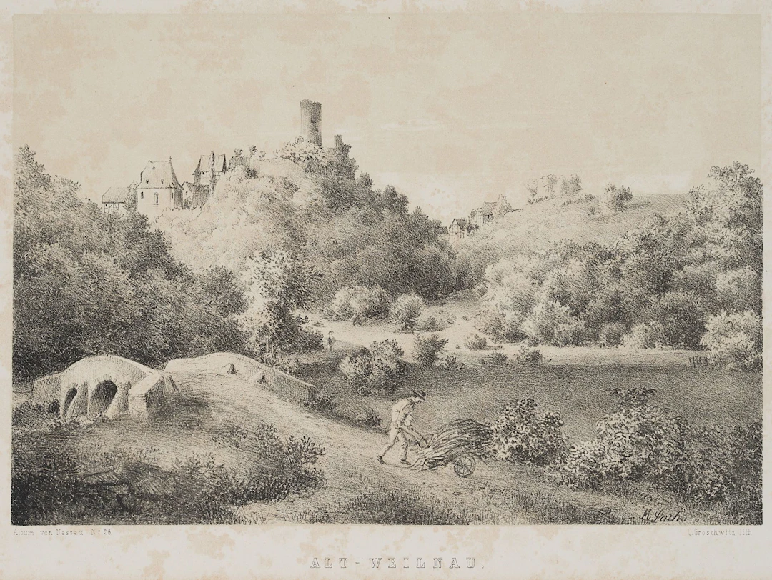 M. SACHS (1836-1893), Altweilnau near Weilrod, Lithography Michael