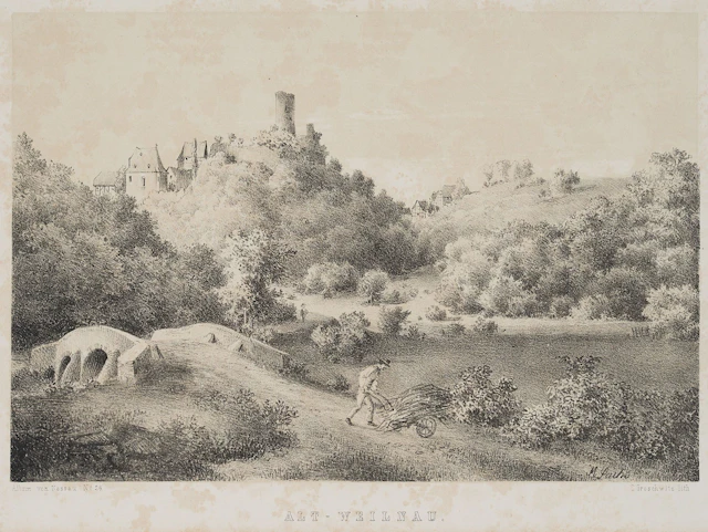 M. SACHS (1836-1893), Altweilnau near Weilrod, Lithography Michael