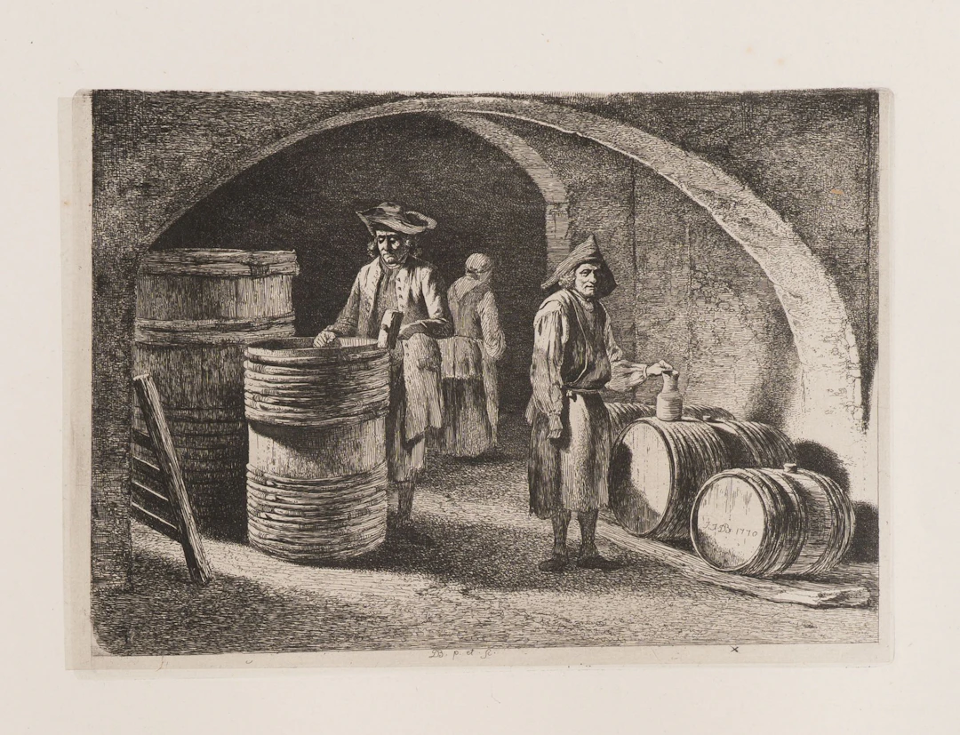 J. BOISSIEU (1736–1810), A Cooper in the Wine Cellar, 1770, Etching