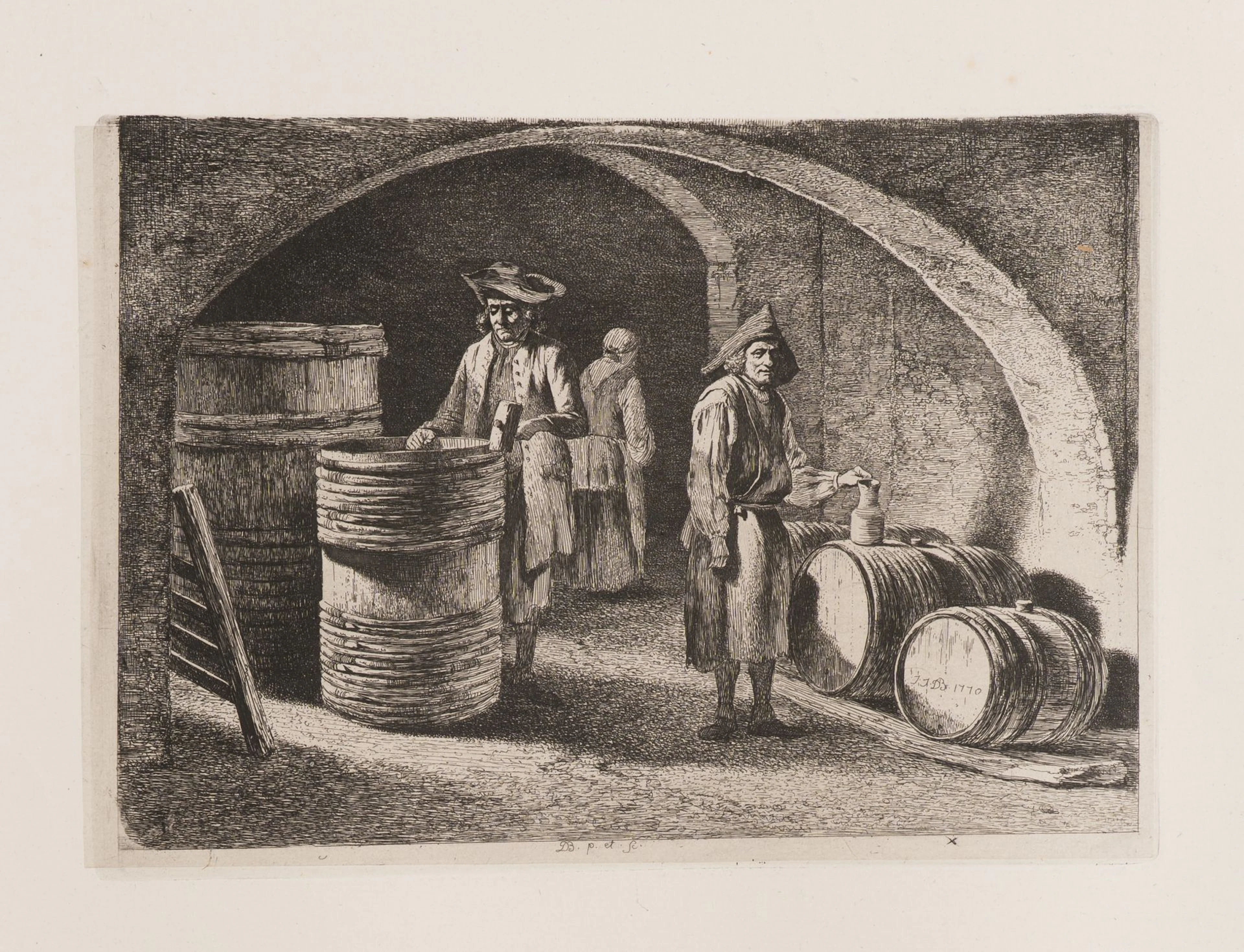J. BOISSIEU (1736–1810), A Cooper in the Wine Cellar, 1770, Etching