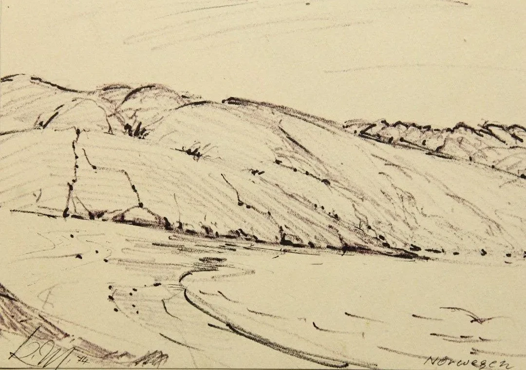 R. MÜLLER-ALSFELD (*1905), Coastal Areas in Norway, 1974, felt-tip