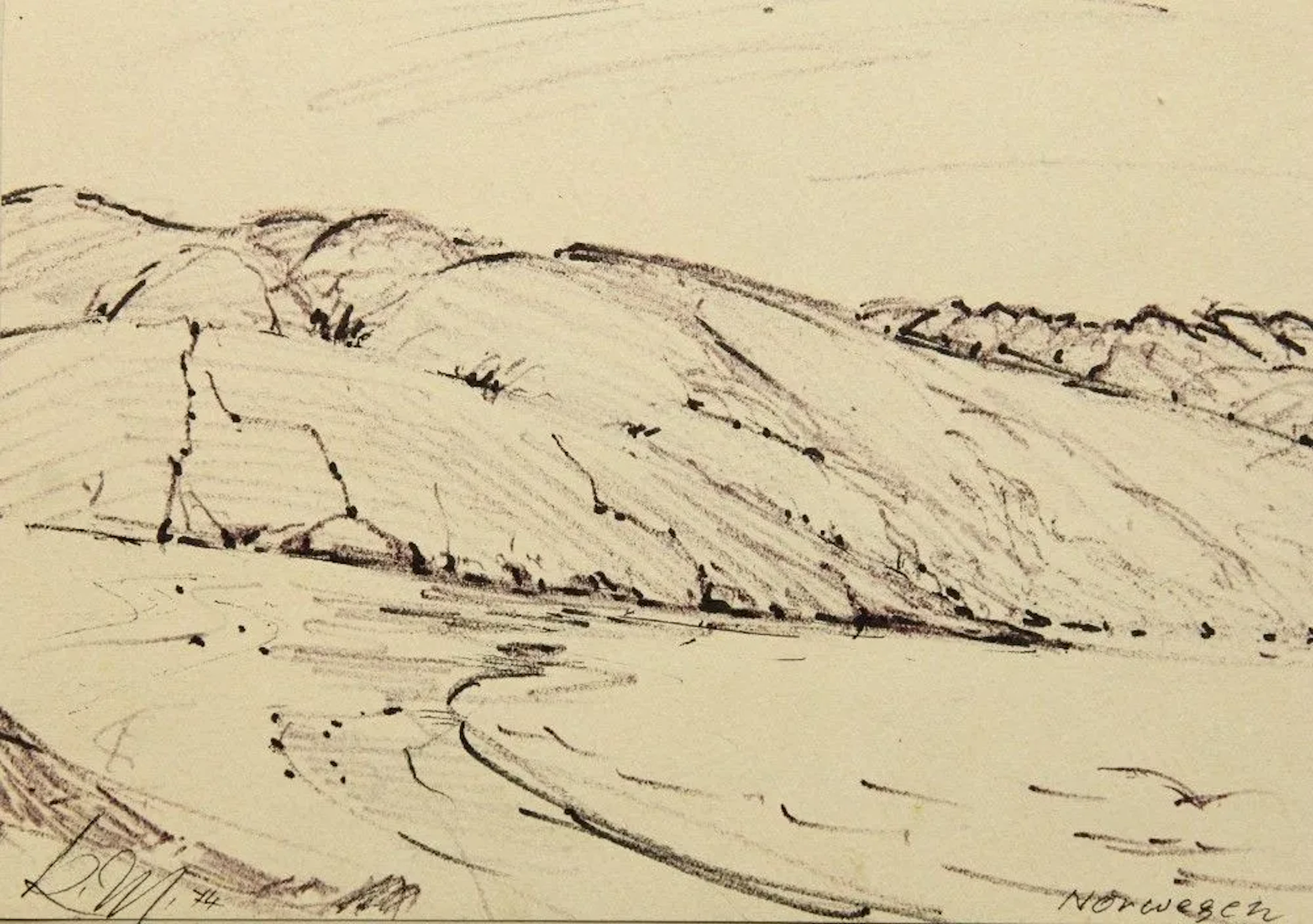 R. MÜLLER-ALSFELD (*1905), Coastal Areas in Norway, 1974, felt-tip