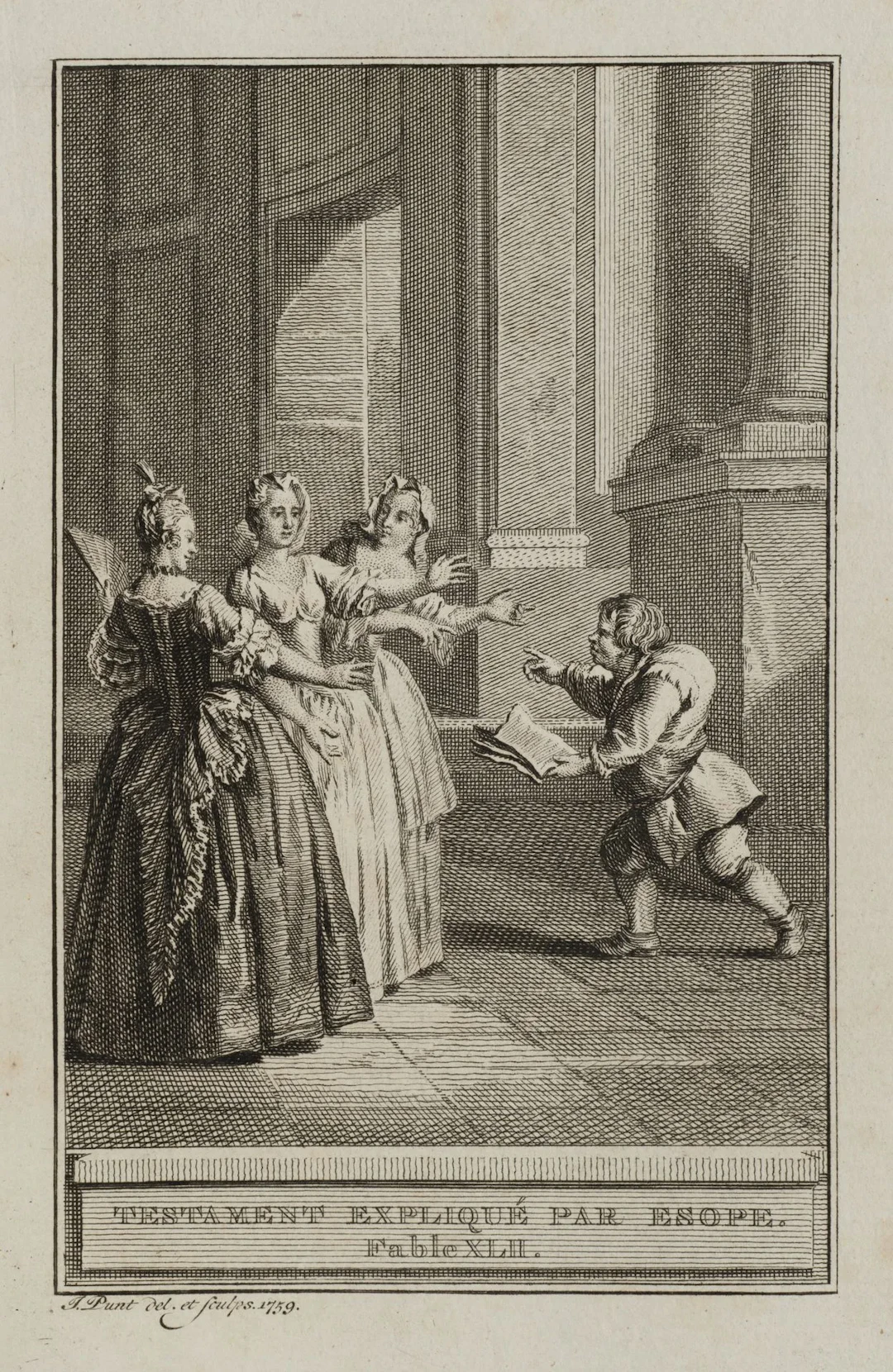 J. PUNT (1711–1779), *The Will*, as explained by Aesop, 1759, etching