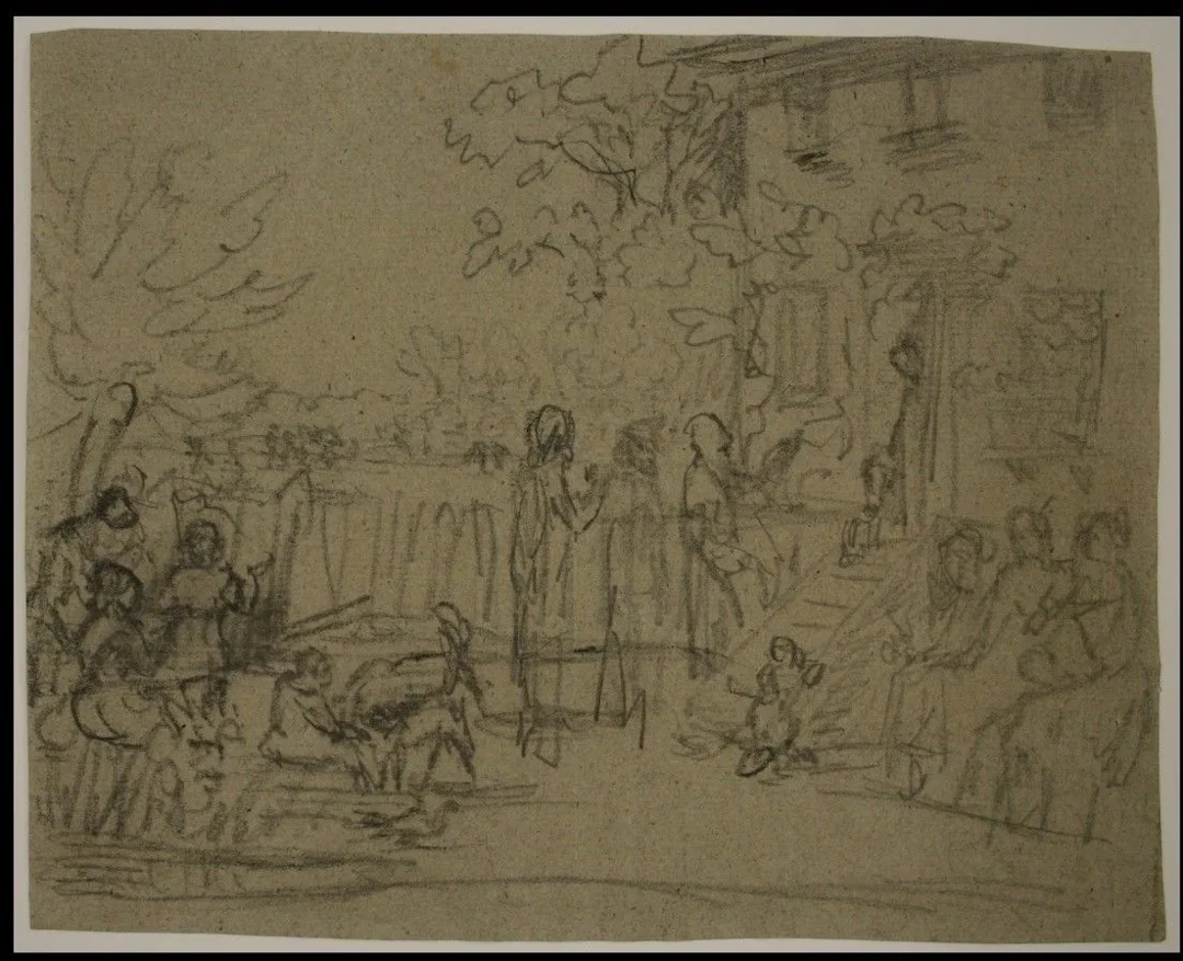 J. TISCHBEIN (*1722) Circle, Rural scene, sketch, Pencil Johann Heinrich