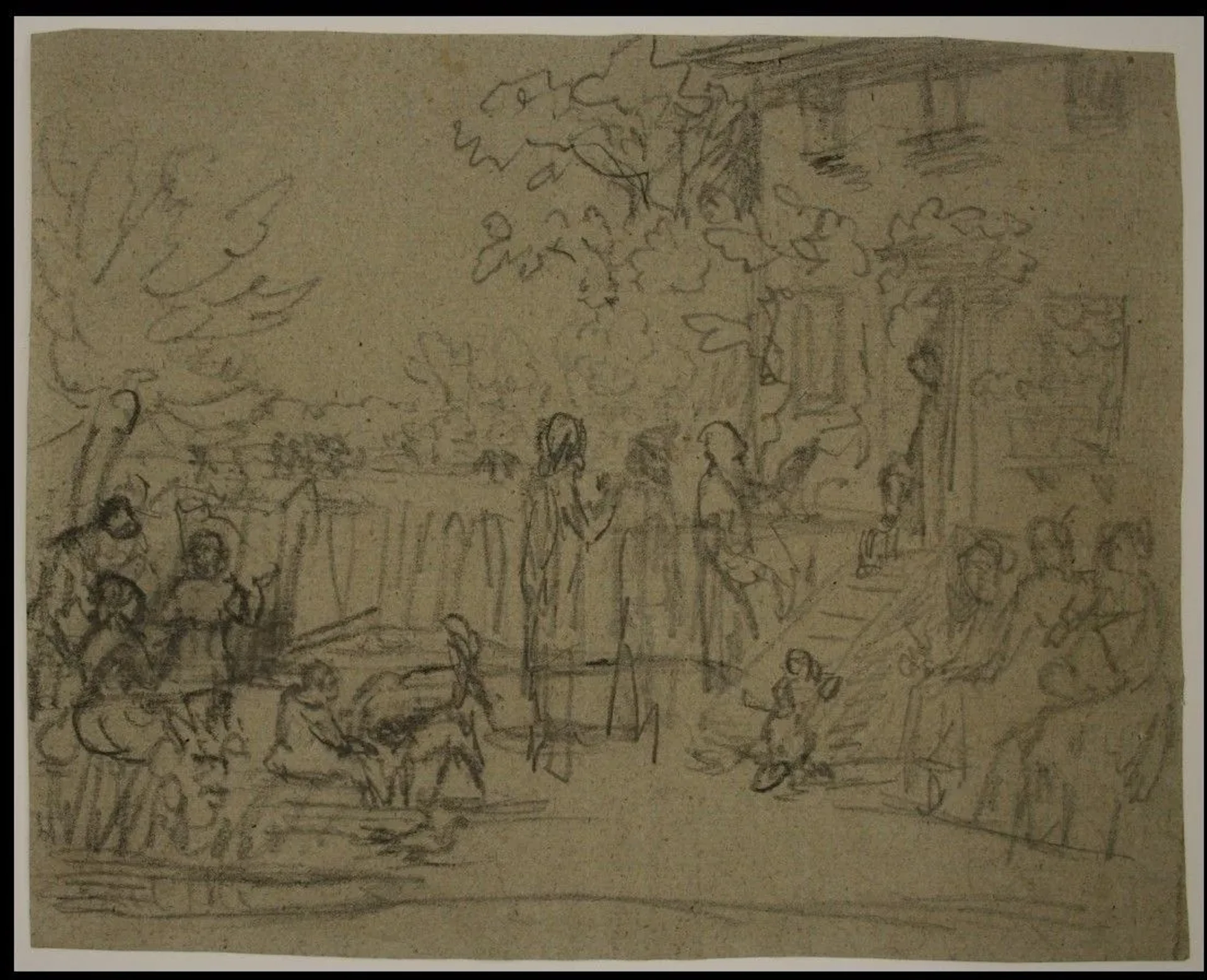 J. TISCHBEIN (*1722) Circle, Rural scene, sketch, Pencil Johann Heinrich