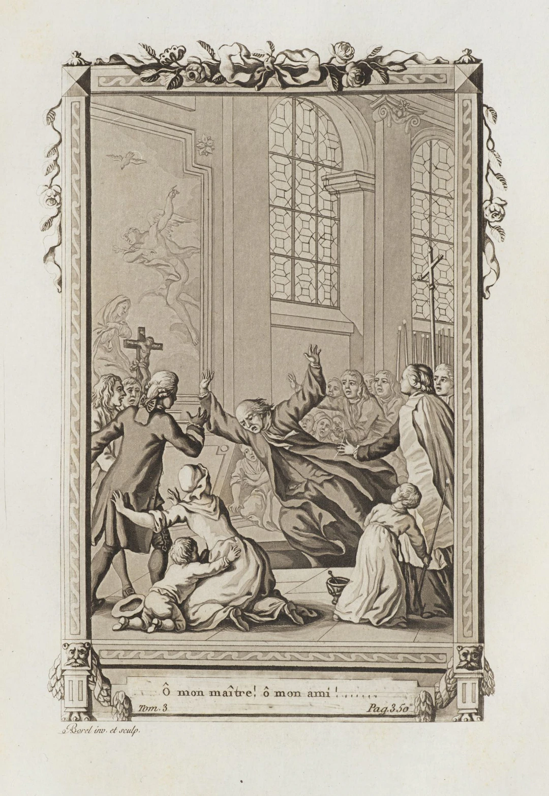 A. BOREL (1743–1810), A Chaotic Scene in a Church, Aquatint Antoine