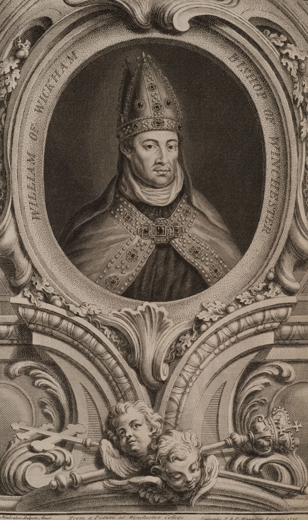 J. HOUBRAKEN (*1698), Portrait of William Wykeham, 1738, Etching Jacobus