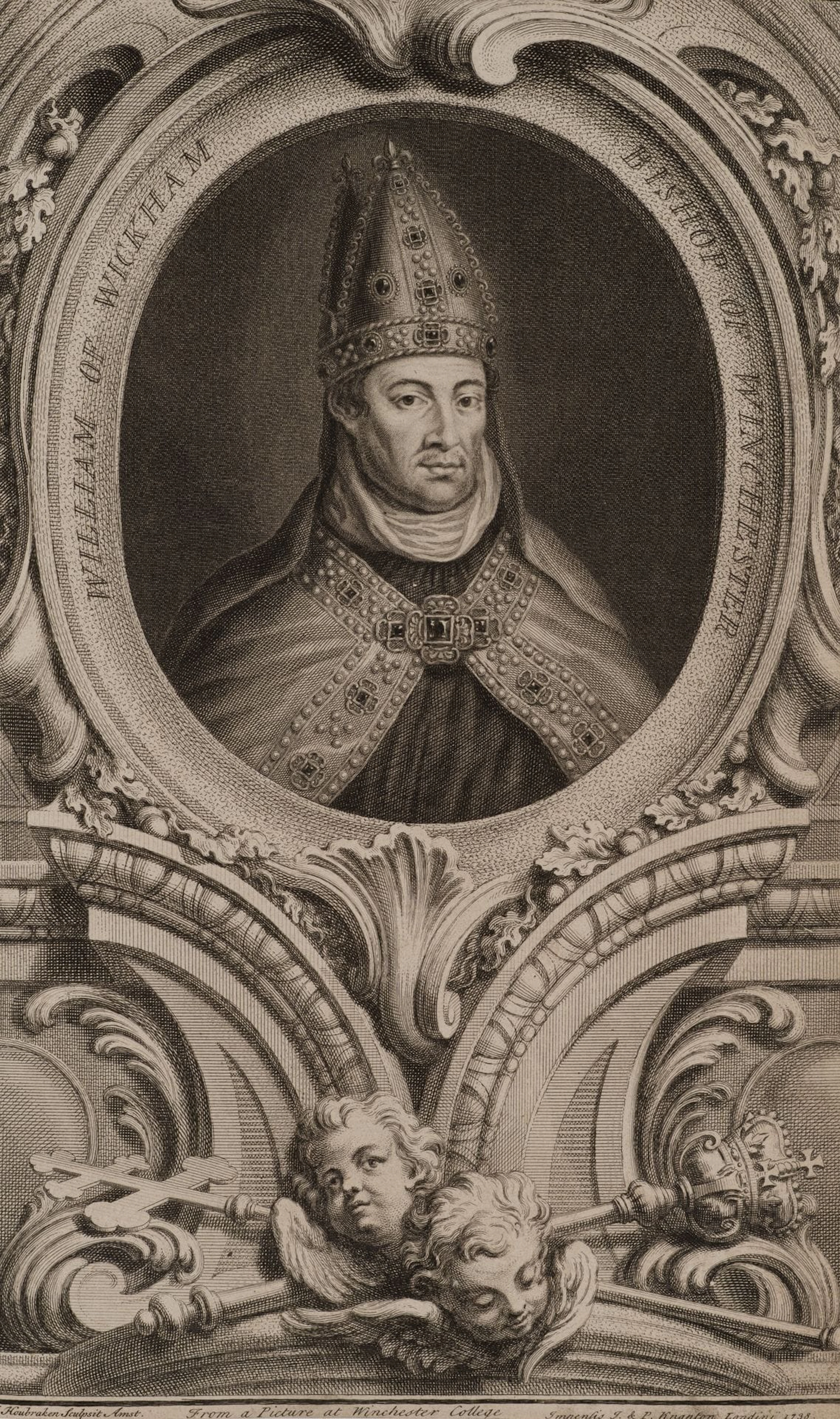 J. HOUBRAKEN (*1698), Portrait of William Wykeham, 1738, Etching Jacobus