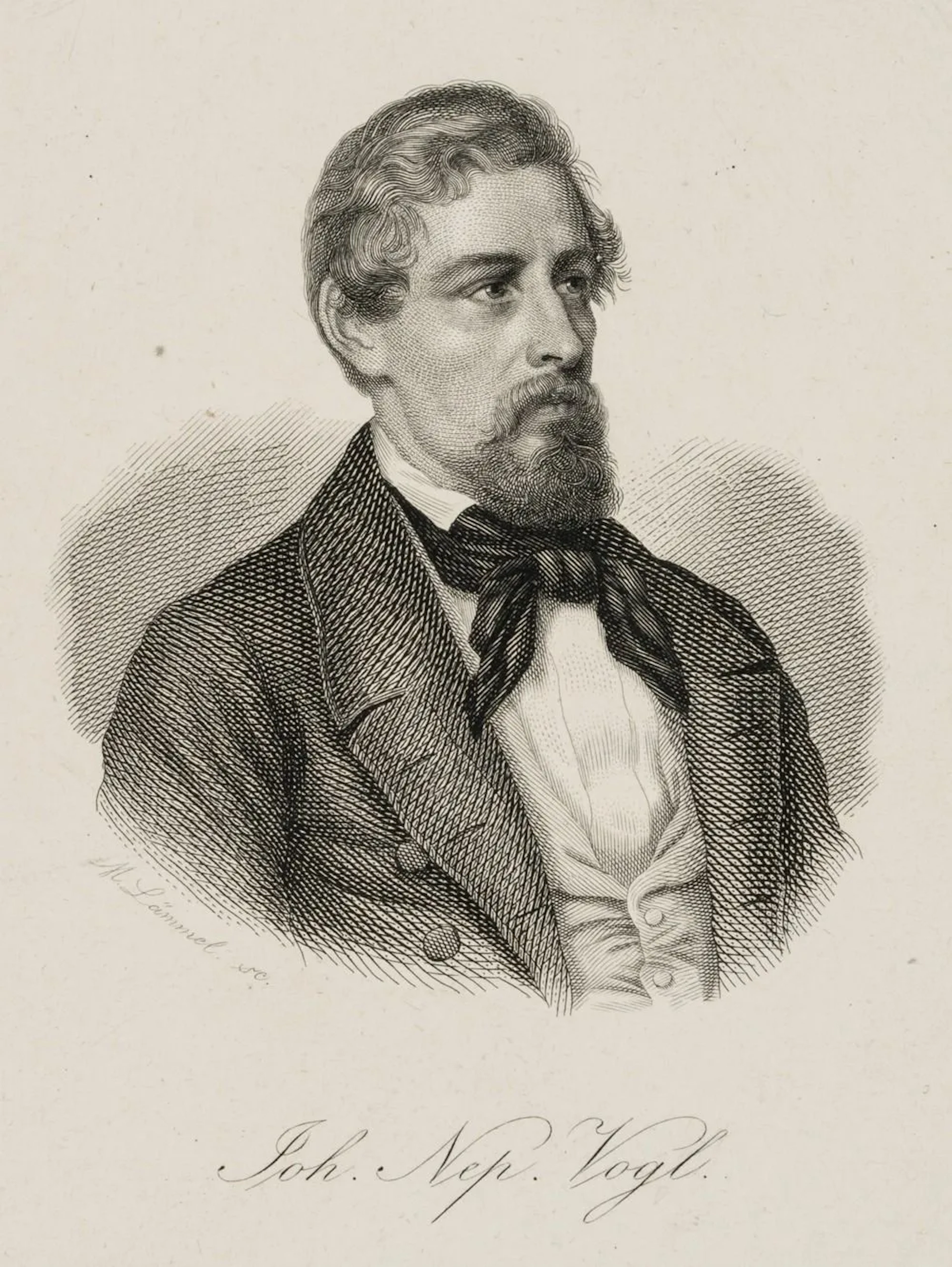 M. LÄMMEL (*1849), The Writer Joh. Nep. Vogl, Steel Engraving Martin