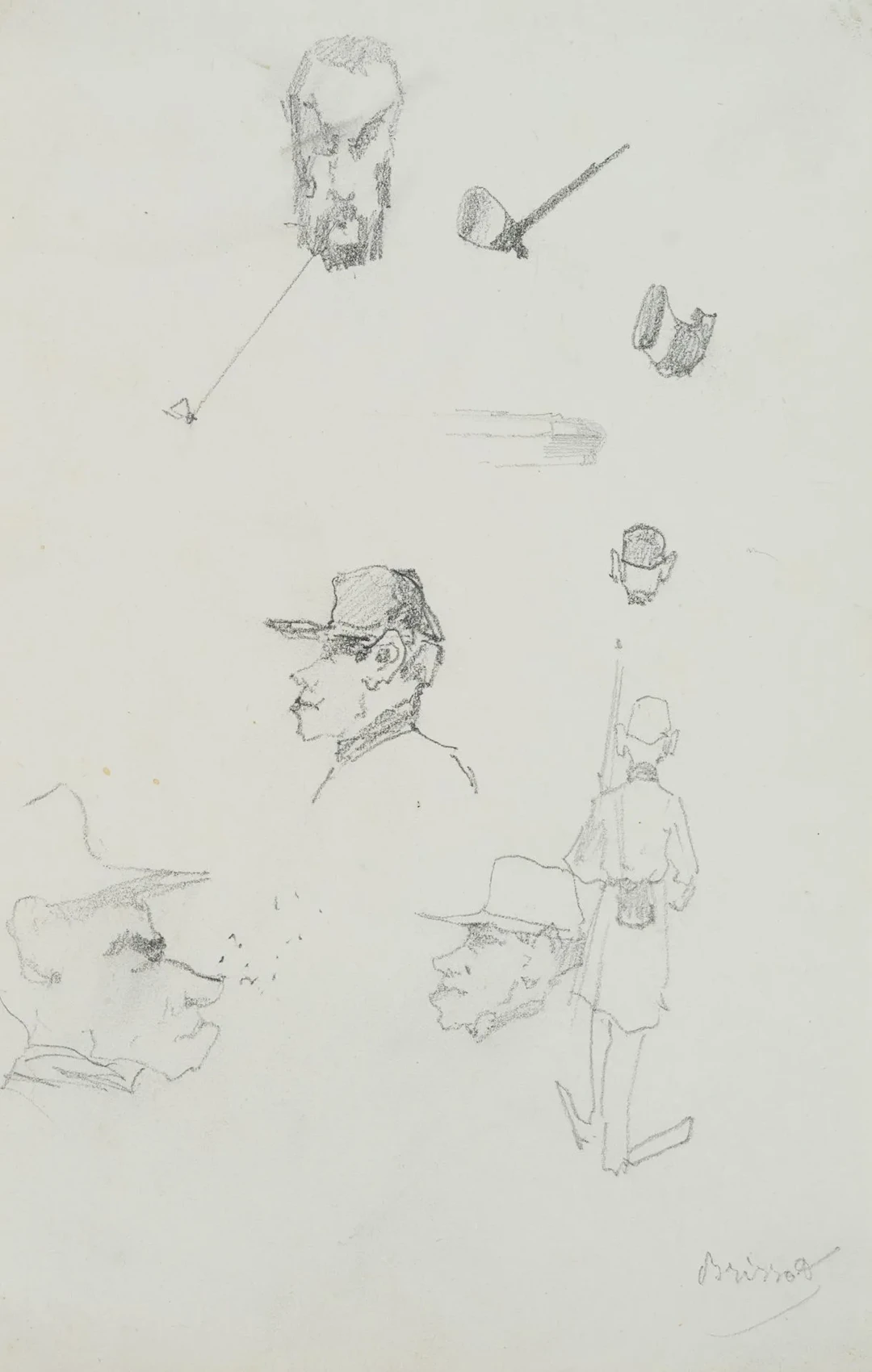F. BRISSOT DE WARVILLE (*1818), Head studies and caricatures, Pencil
