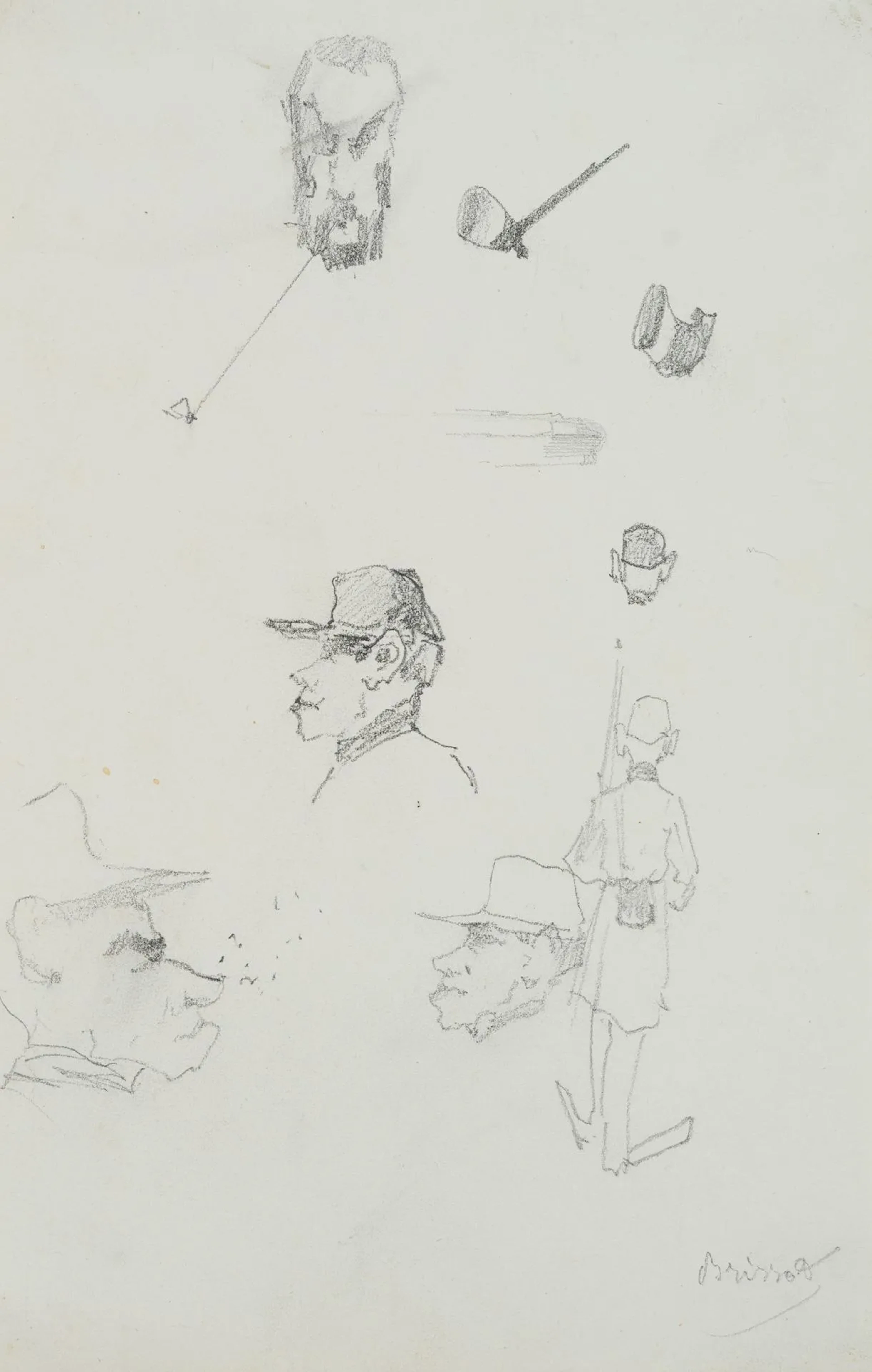 F. BRISSOT DE WARVILLE (*1818), Head studies and caricatures, Pencil