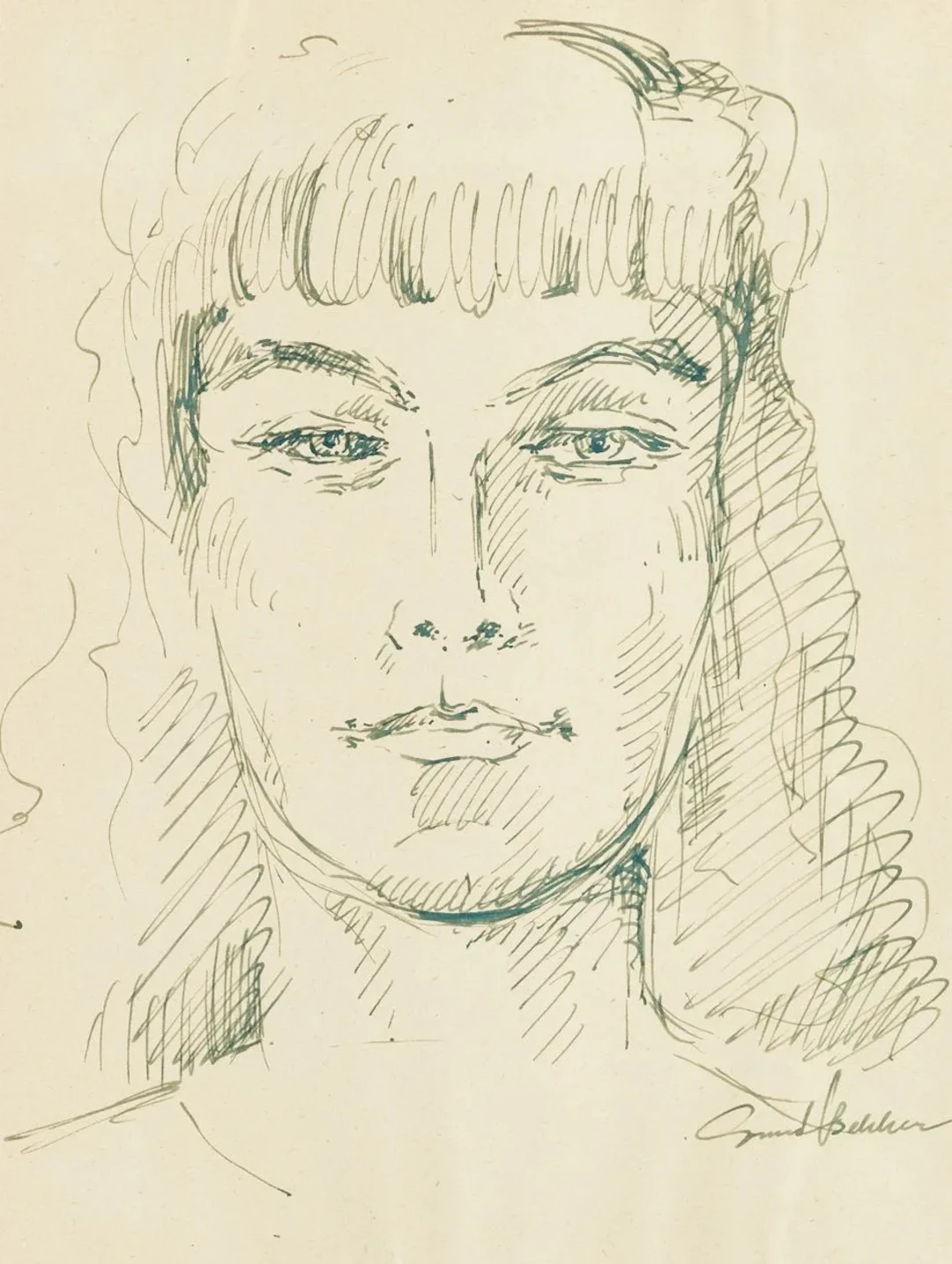 E. BEKKER (1903–1986), Woman’s Head, Portrait, Indian Ink Ernst Karl